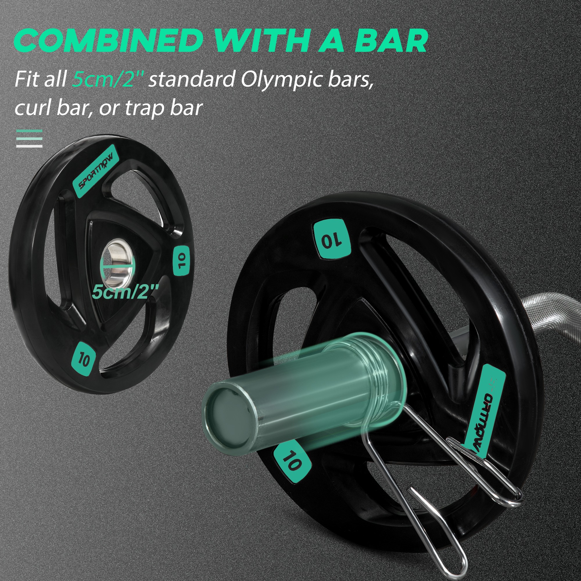 SPORTNOW Two 10kg Olympic Weight Plates, Tri-Grip Rubber-Coated Barbell Weights, with 5cm Holes, for Home, Gym, Office 5