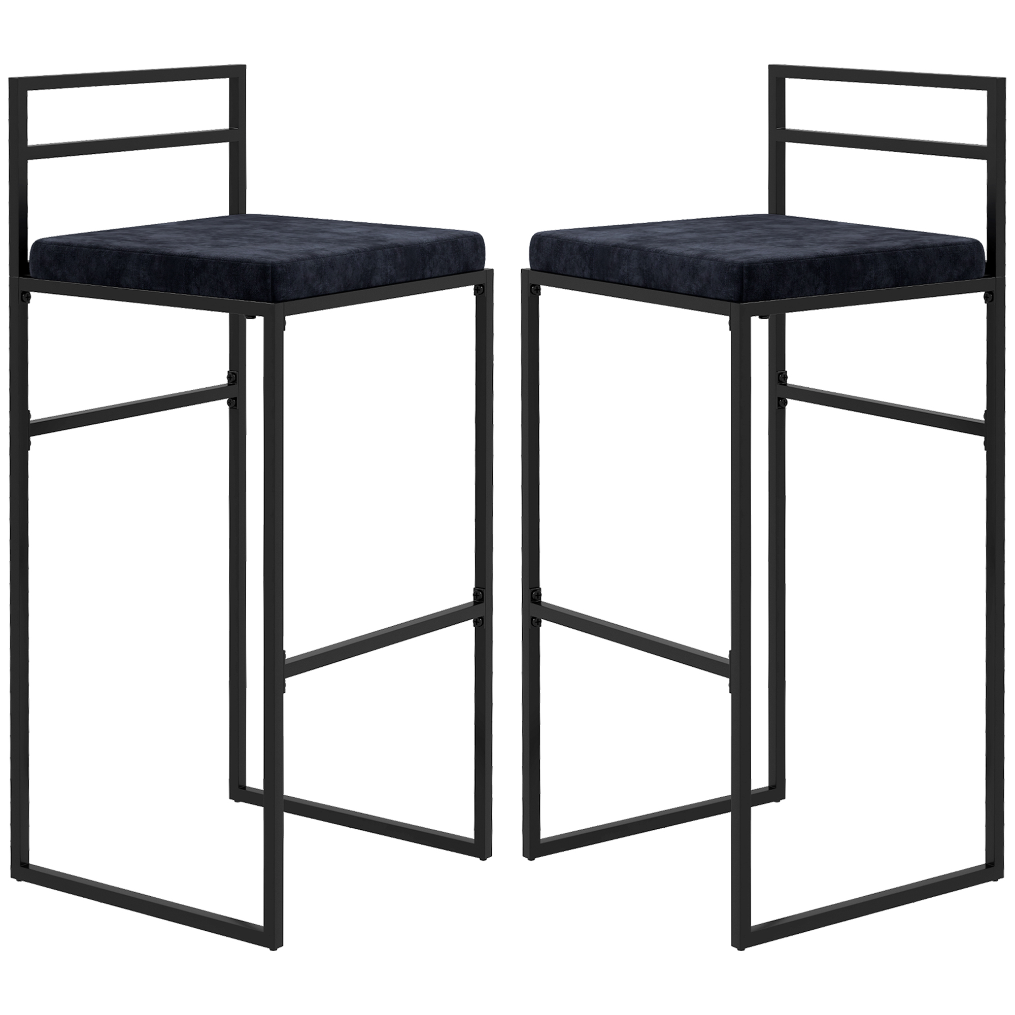 HOMCOM Lot de 2 chaises de bar tabourets hauts coussin d'assise velours repose-pieds hauteur 74 cm noir