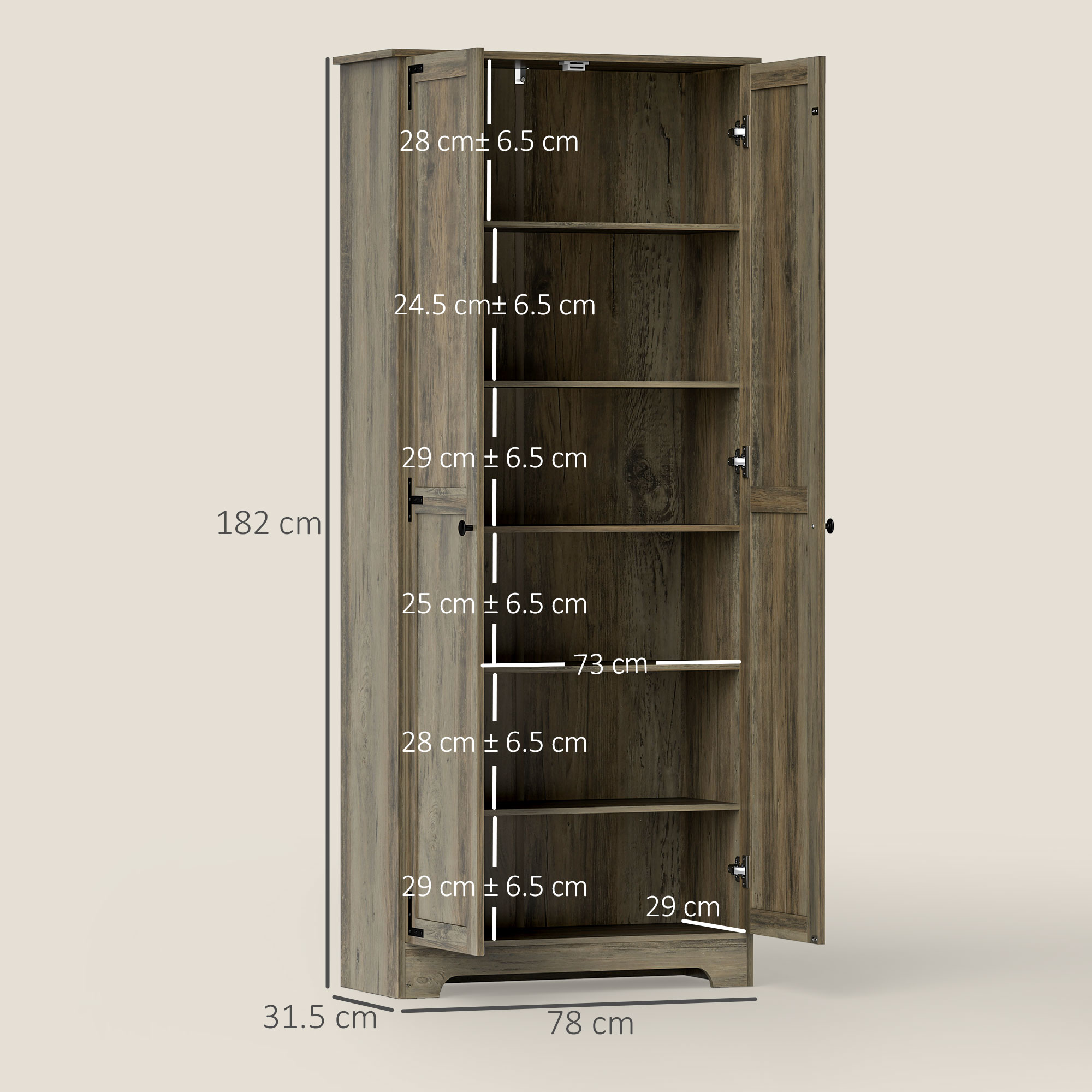 HOMCOM Farmhouse Kitchen Cupboard, Freestanding Kitchen Storage Cabinet with Adjustable Shelves, Tall Storage Cabinet with Recessed Doors, Grey Wood-Effect 3