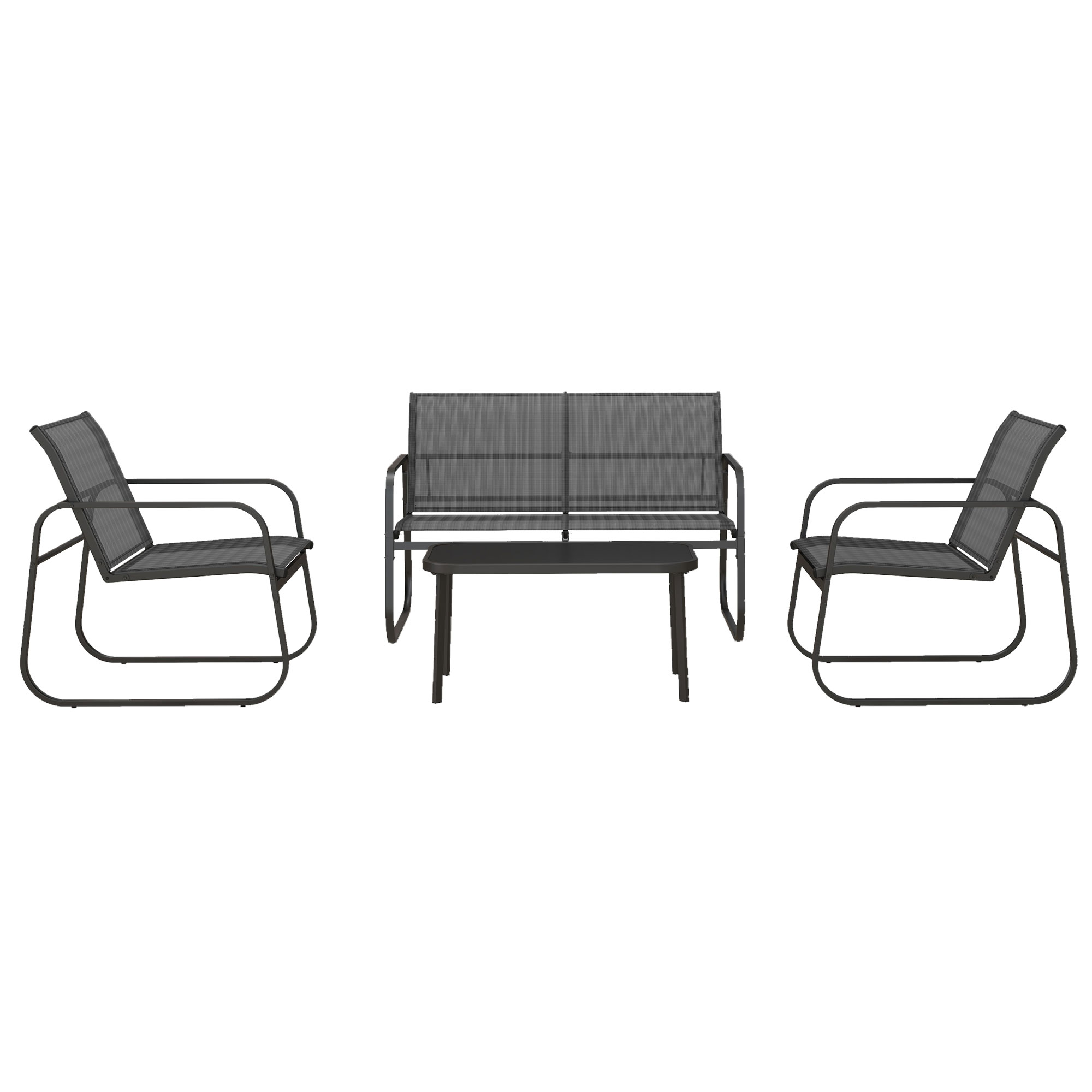 Outsunny Salon de jardin 4 pièces avec 2 fauteuils 1 canapé 2 places d'extérieur et table basse plateau en verre trempé