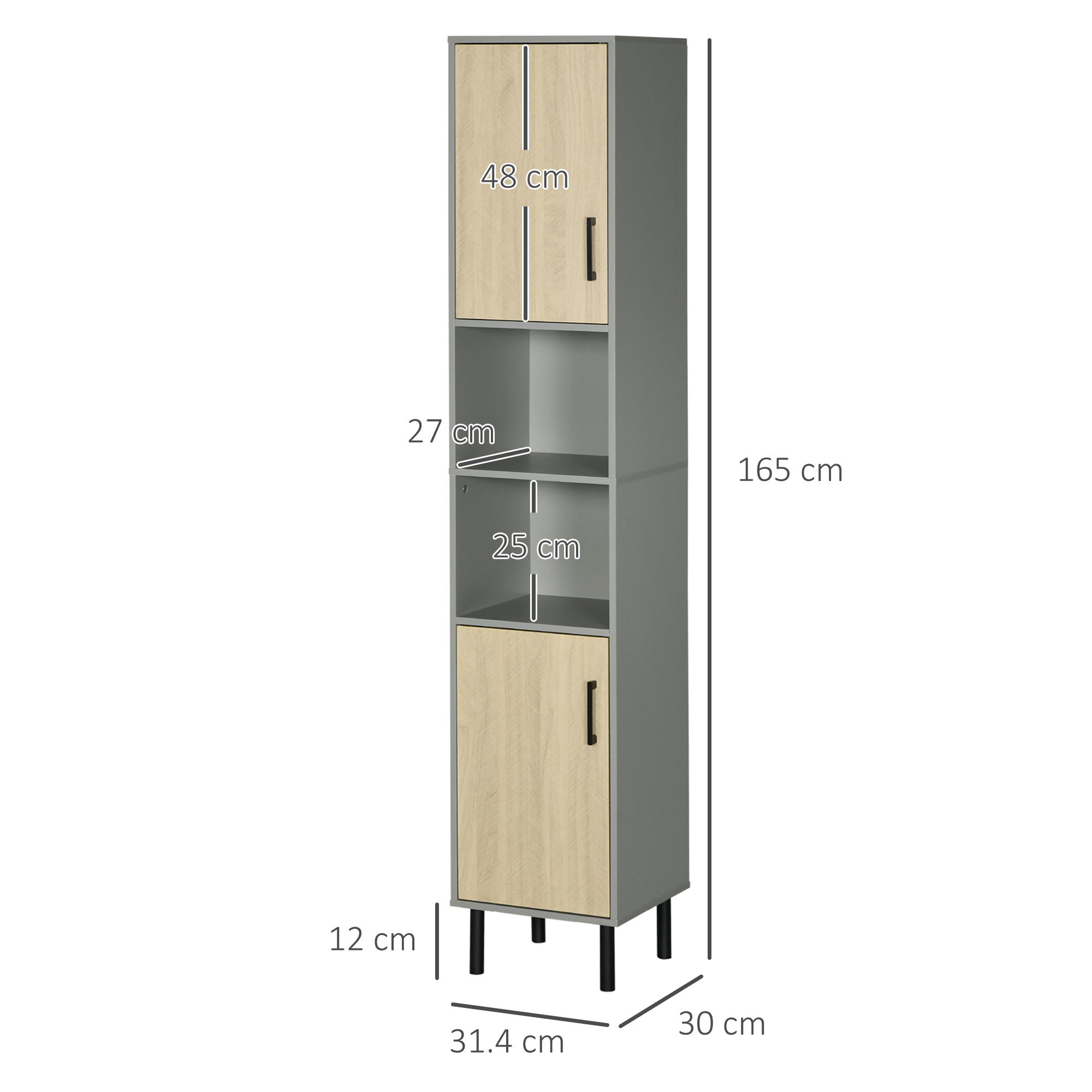 kleankin Freestanding Bathroom Storage, Tall Bathroom Cabinet with Door and Adjustable Shelves, 31.4x30x165cm 3