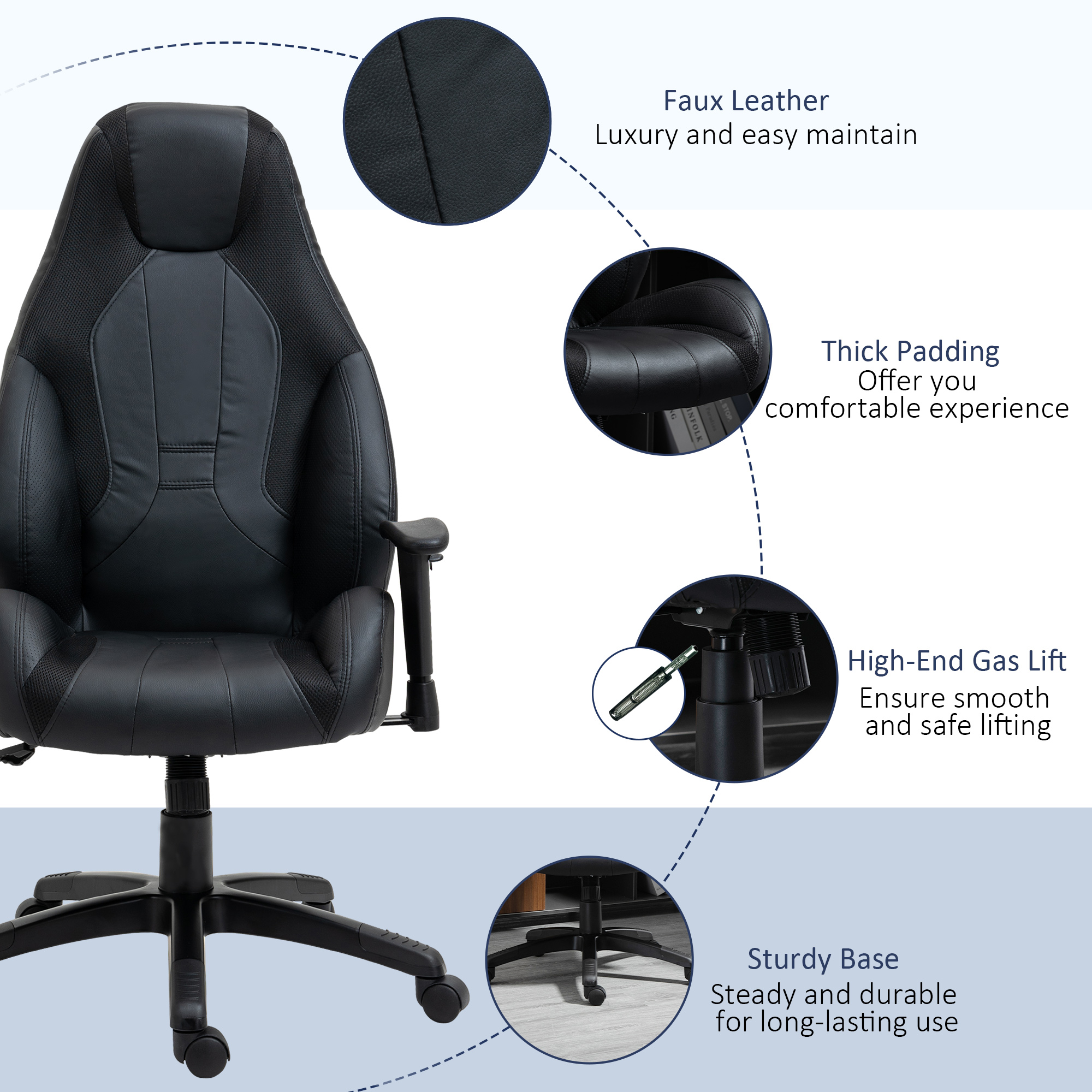 Vinsetto Racing Gaming Chair, Mesh & Faux Leather Computer Chair with High Back, Swivel Wheels, Adjustable Height and Armrest, Black 7
