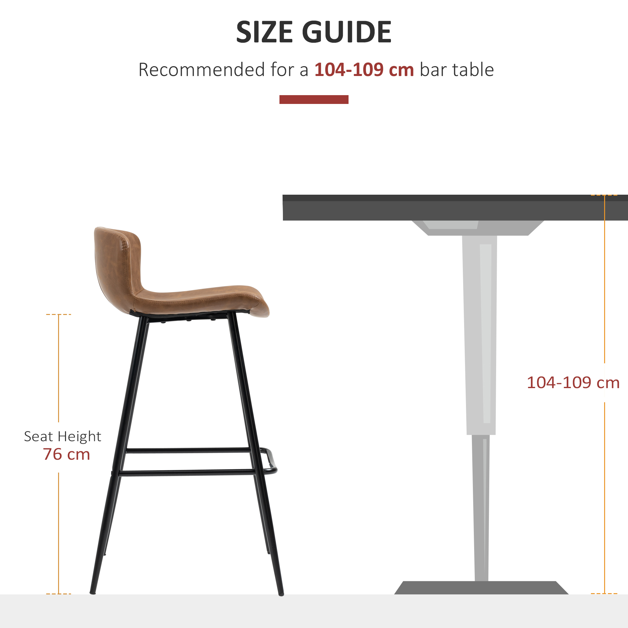 HOMCOM Bar Stools Set of 2, PU Leather Upholstered Bar Chairs, Breakfast Kitchen Counter Chairs with Backs, Steel Legs and Footrests for Dining Room, Brown 7