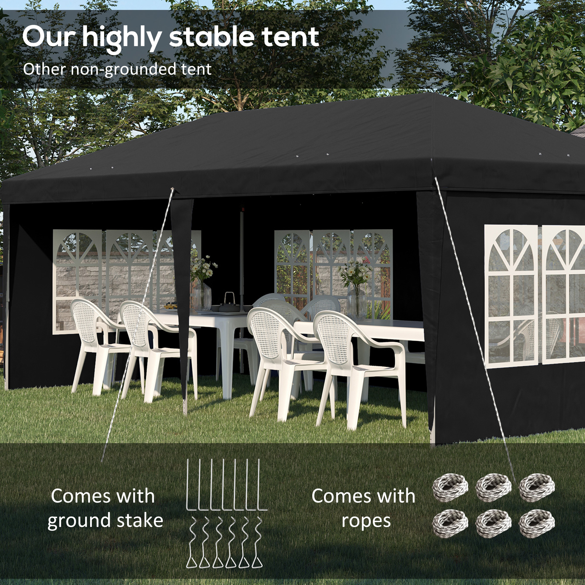 Outsunny 3 x 6m Pop-Up Gazebo, with Removable Walls Black 5