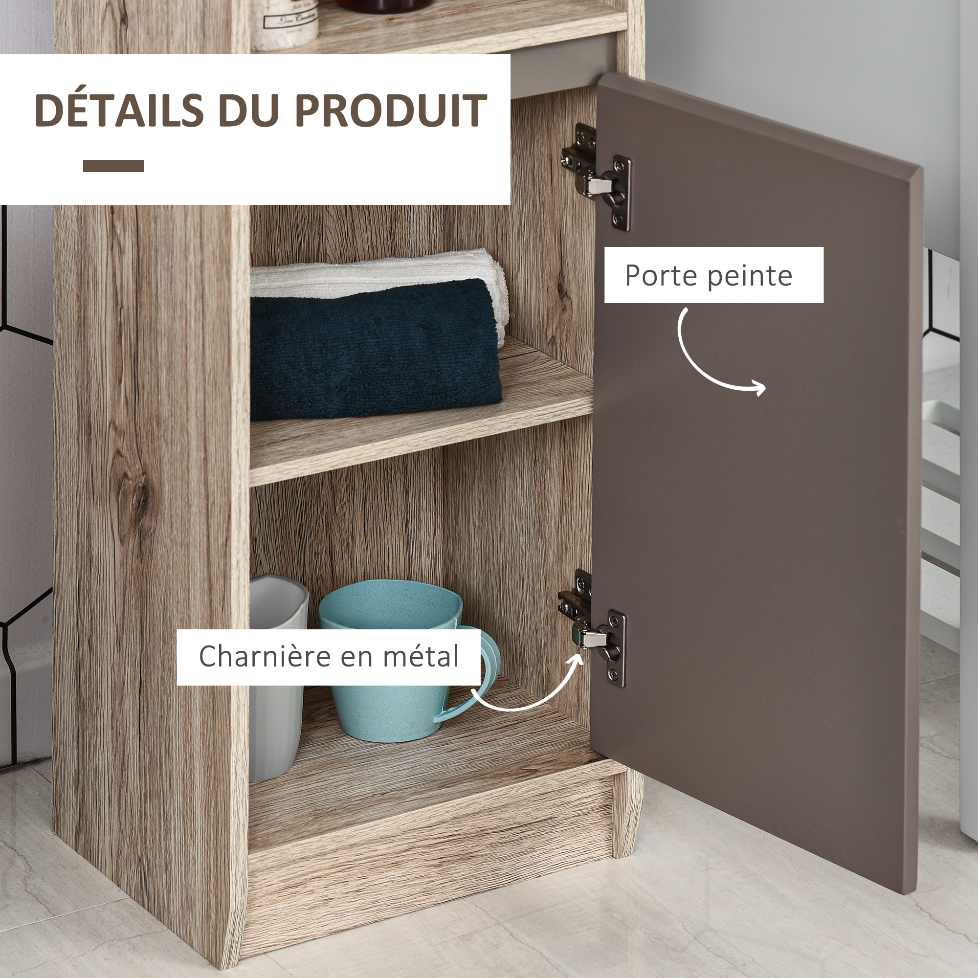HOMCOM Colonne De Salle De Bain Étroite – Armoire Haute 170 Cm Avec Tiroir, Étagères Réglables Et Compartiments Ouverts, Blanc Moderne