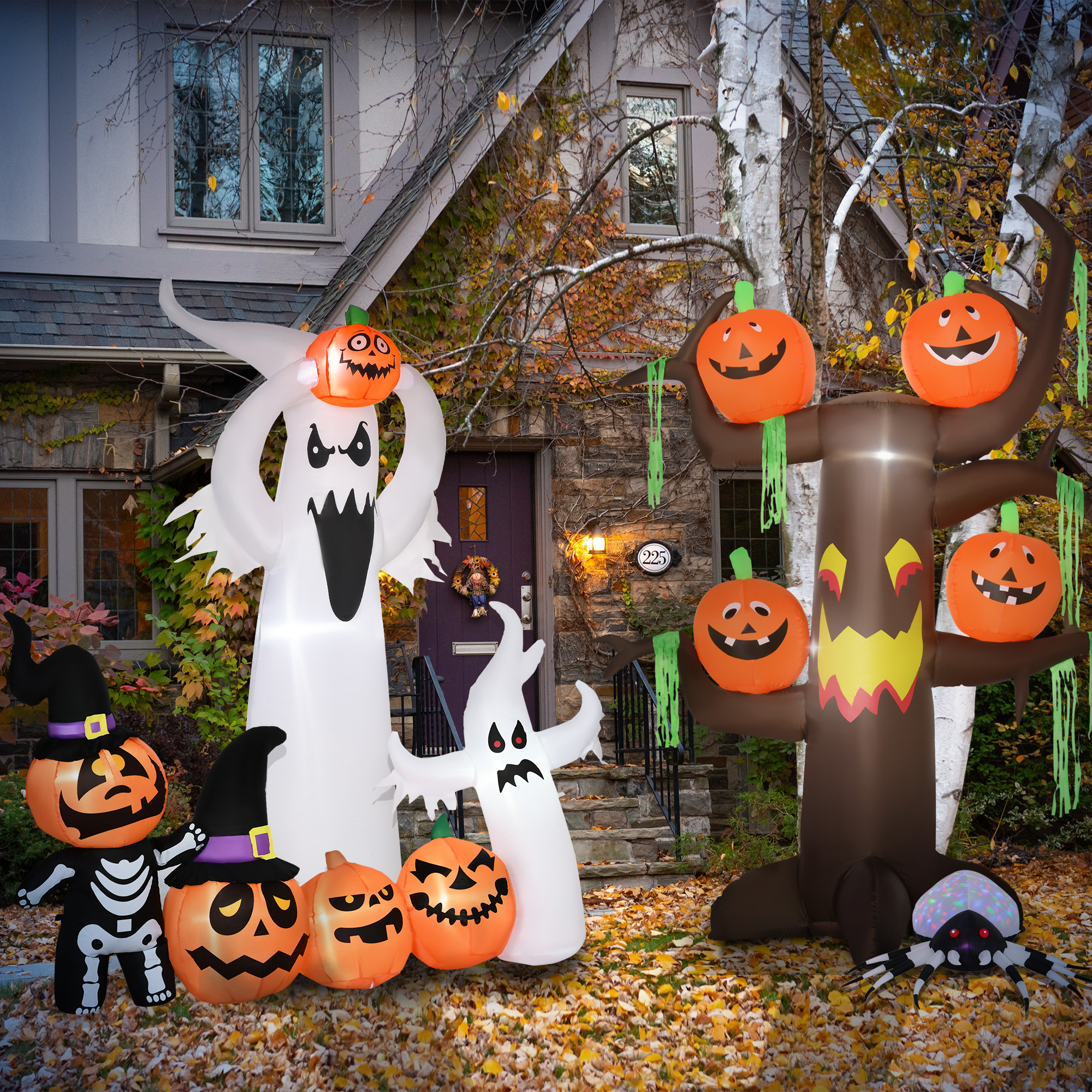 HOMCOM 6FT 1.8m LED Halloween Inflatable Decoration Floating Ghost & Pumpkin Party Outdoors Yard Lawn 9