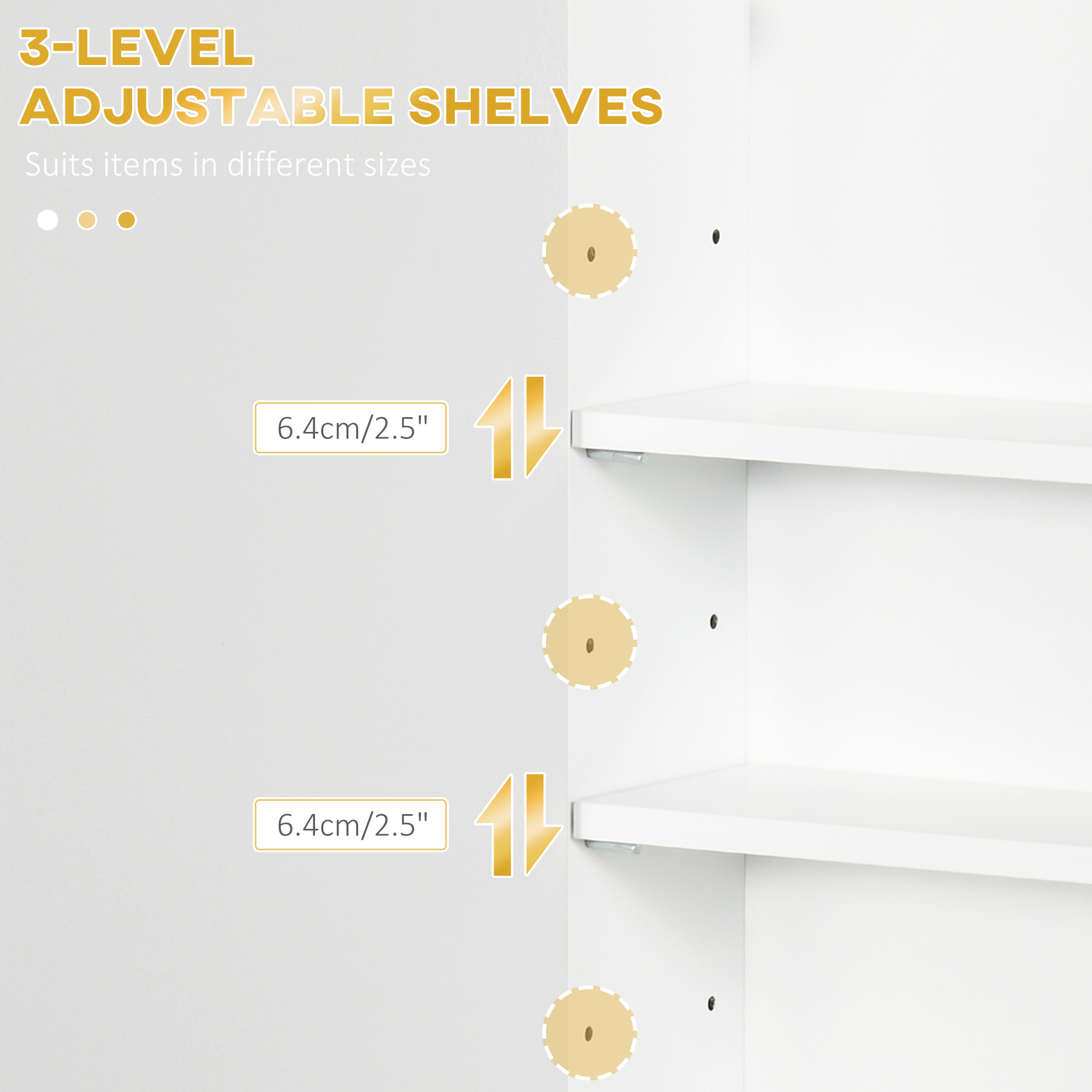 kleankin Bathroom Wall Cabinet, Over Toilet Storage Cupboard with Adjustable Shelves for Hallway, Living Room, White 5