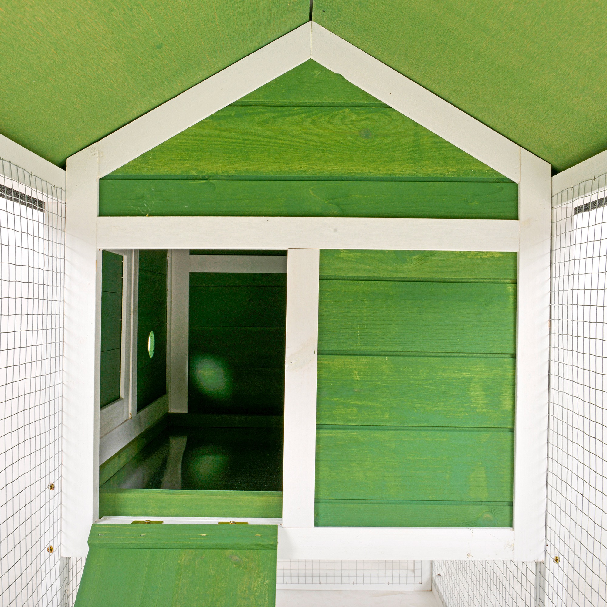 PawHut Wooden Rabbit Hutch and Run with Sliding Tray, Ramp, Water-resistant Roof, for 2-4 Rabbits, Green 9