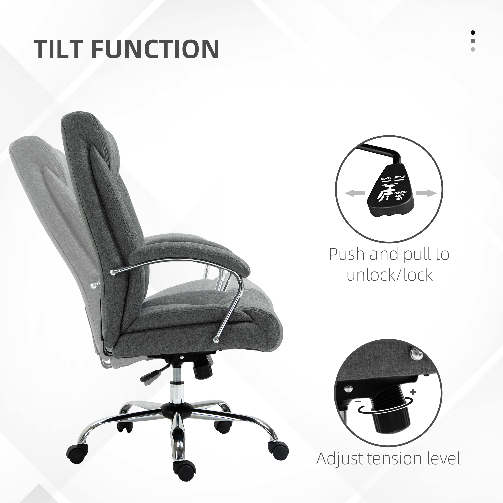Vinsetto  Office Chair, Fabric Desk Chair, Padded Executive Chair with Adjustable Height, Swivel Wheels, Metal Star Base, Grey 5