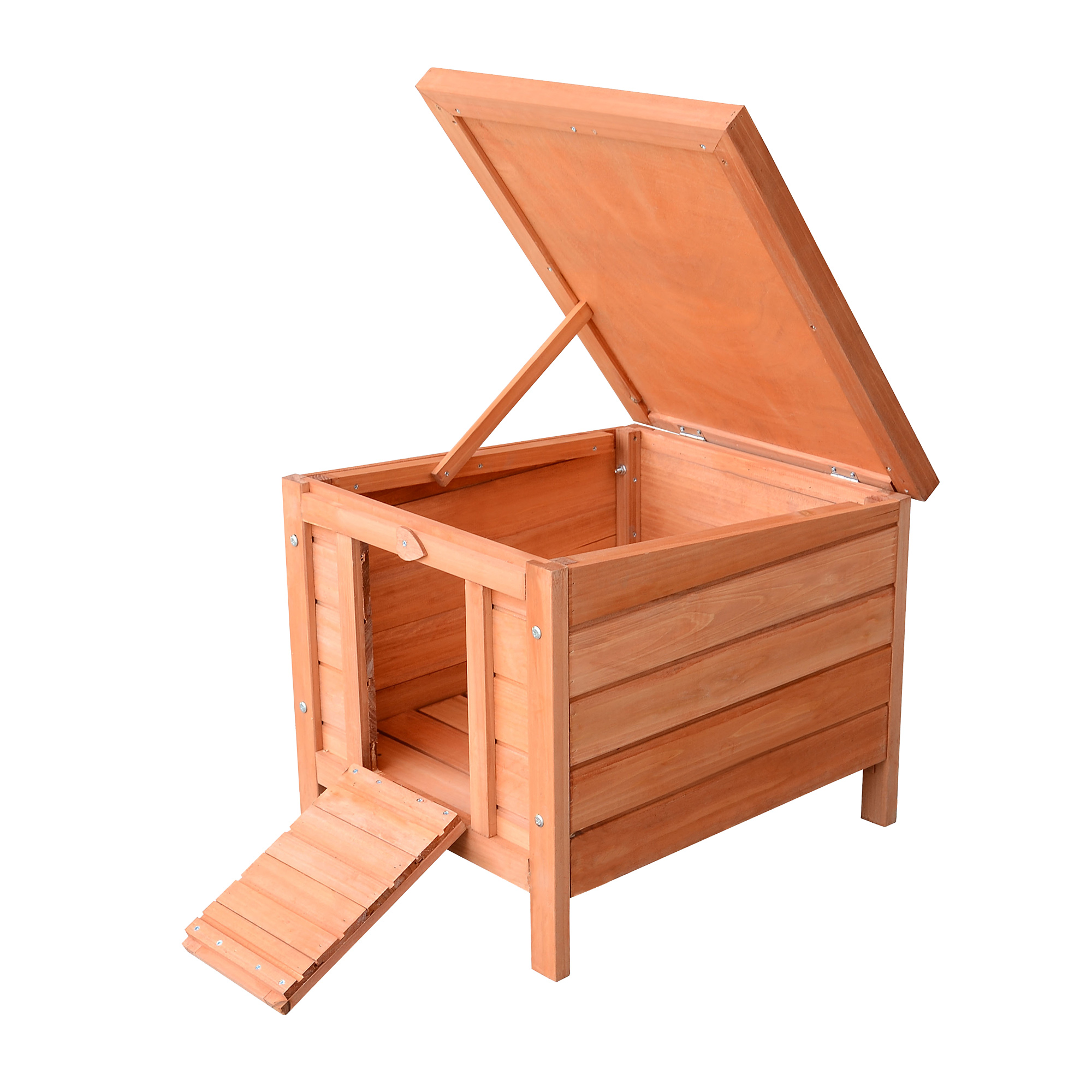 PawHut Wooden Rabbit Hutch Outdoor, Guinea Pig Hutch, Rabbit Hideaway, Cat House, Bunny Cage Small Animal House with Openable Roof, 51 x 42 x 43 cm, Natural 8