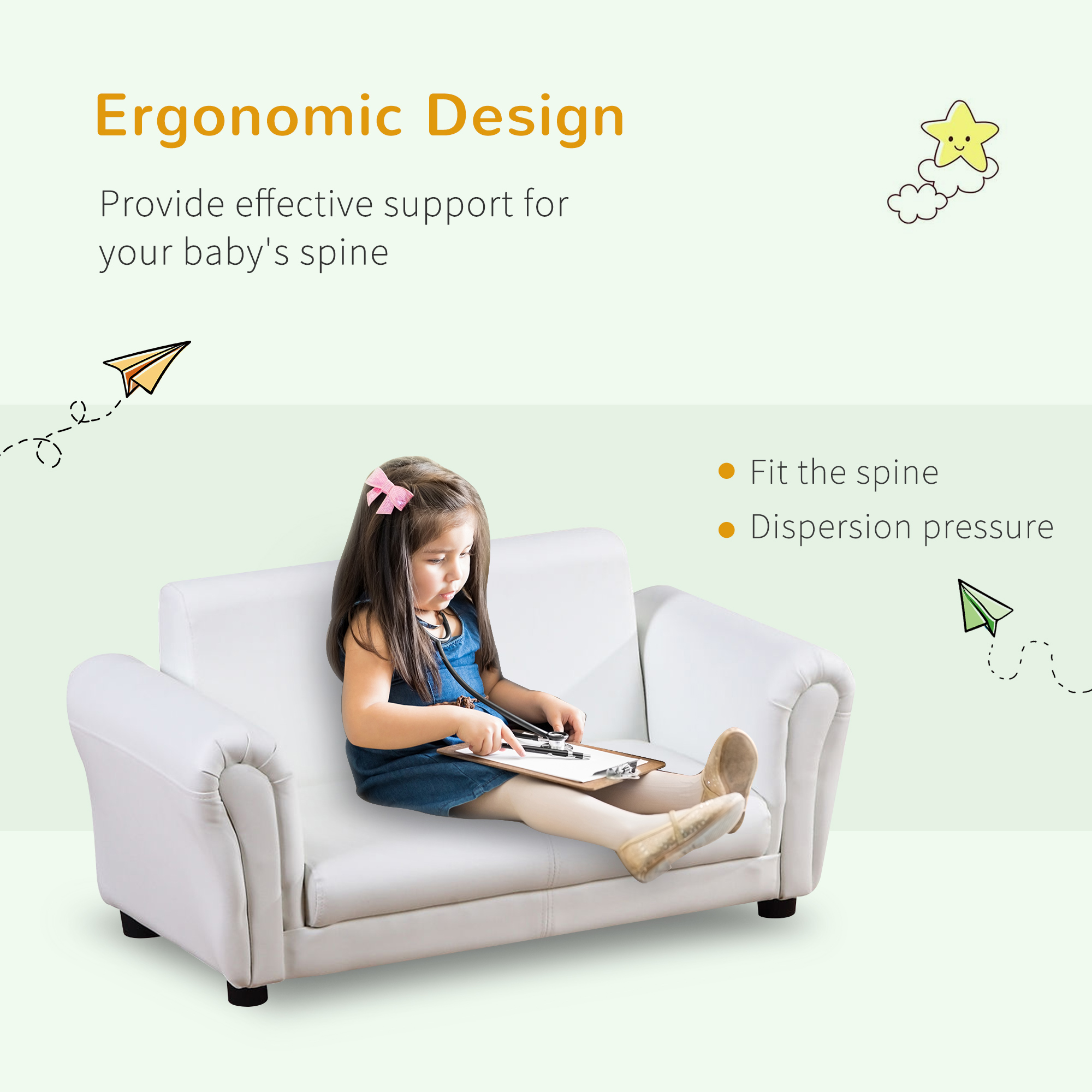 HOMCOM 2 Seater Toddler Chair Kids Twin Sofa Childrens Double Seat Chair Furniture Armchair Boys Girls Couch w/ Footstool (White) 4