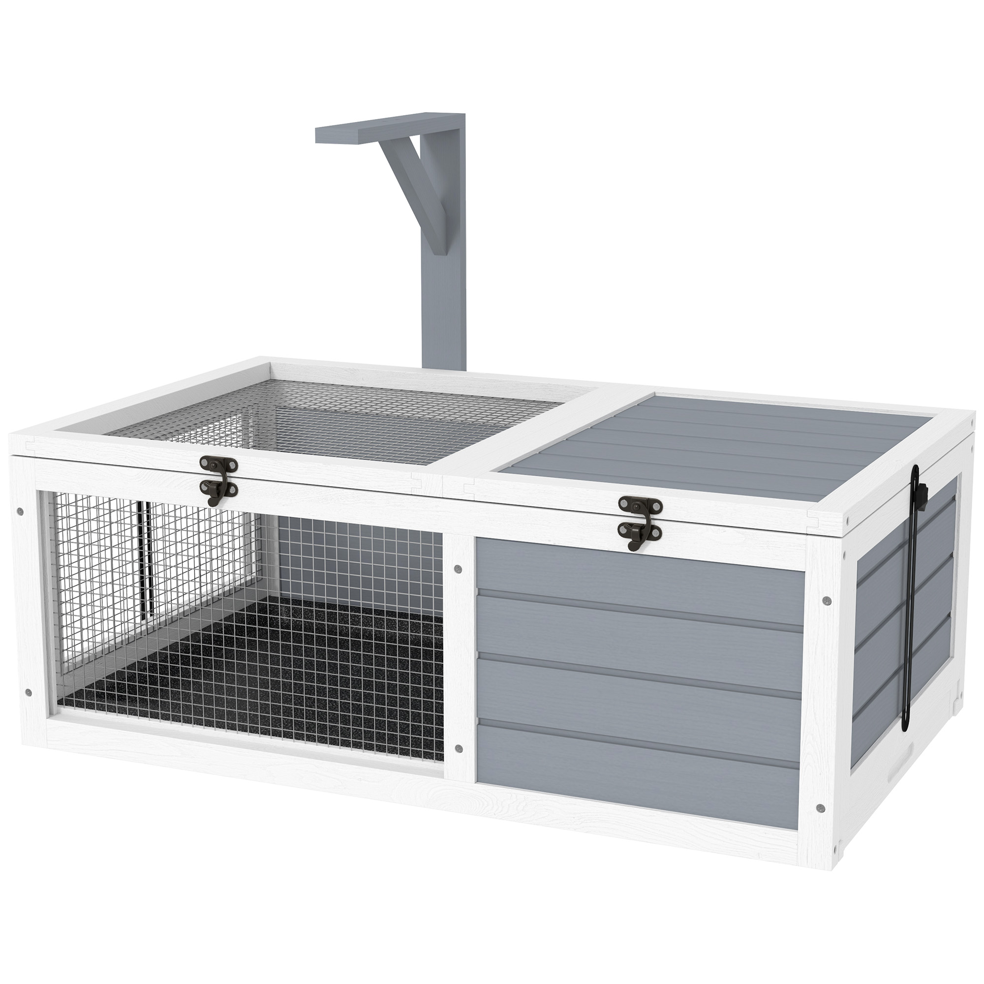 PawHut Maison enclos cage pour petit animal tortue avec 2 espaces support de lampe 81 x 48 x 31,5 cm gris