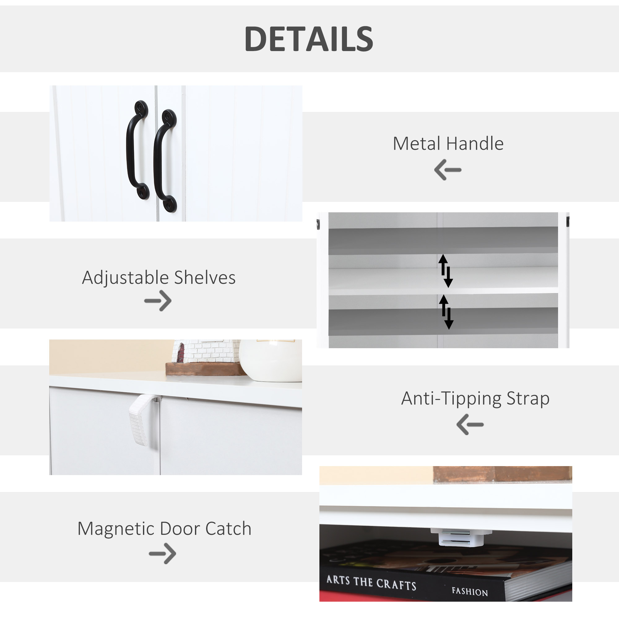 HOMCOM Accent Floor Storage Cabinet Kitchen Cupboard with Adjustable Shelves and 2 Lower Doors, White 5