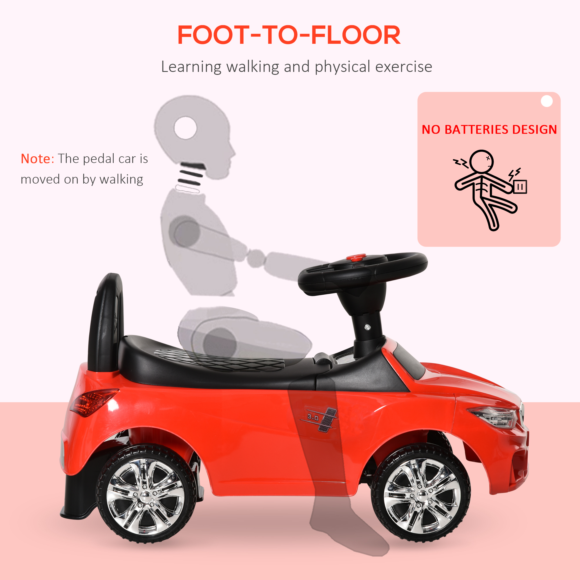 HOMCOM Ride on Car Baby Toddler Walker Foot to Floor Sliding Car Slider Red 6