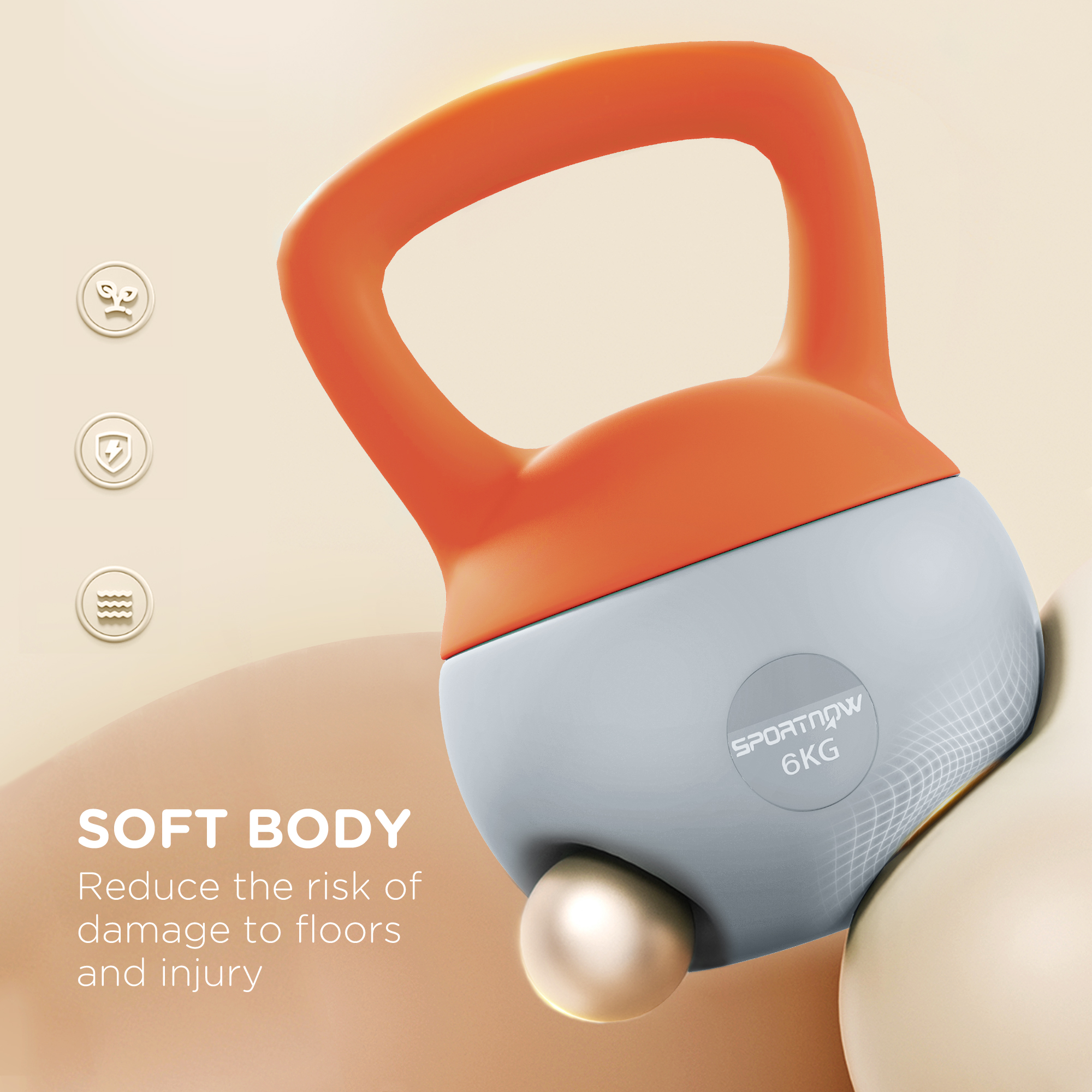 SPORTNOW 6KG Soft Kettlebell with Non-Slip Handle, for Home Gym, Weight Lifting, Strength Training, Orange/Grey 4