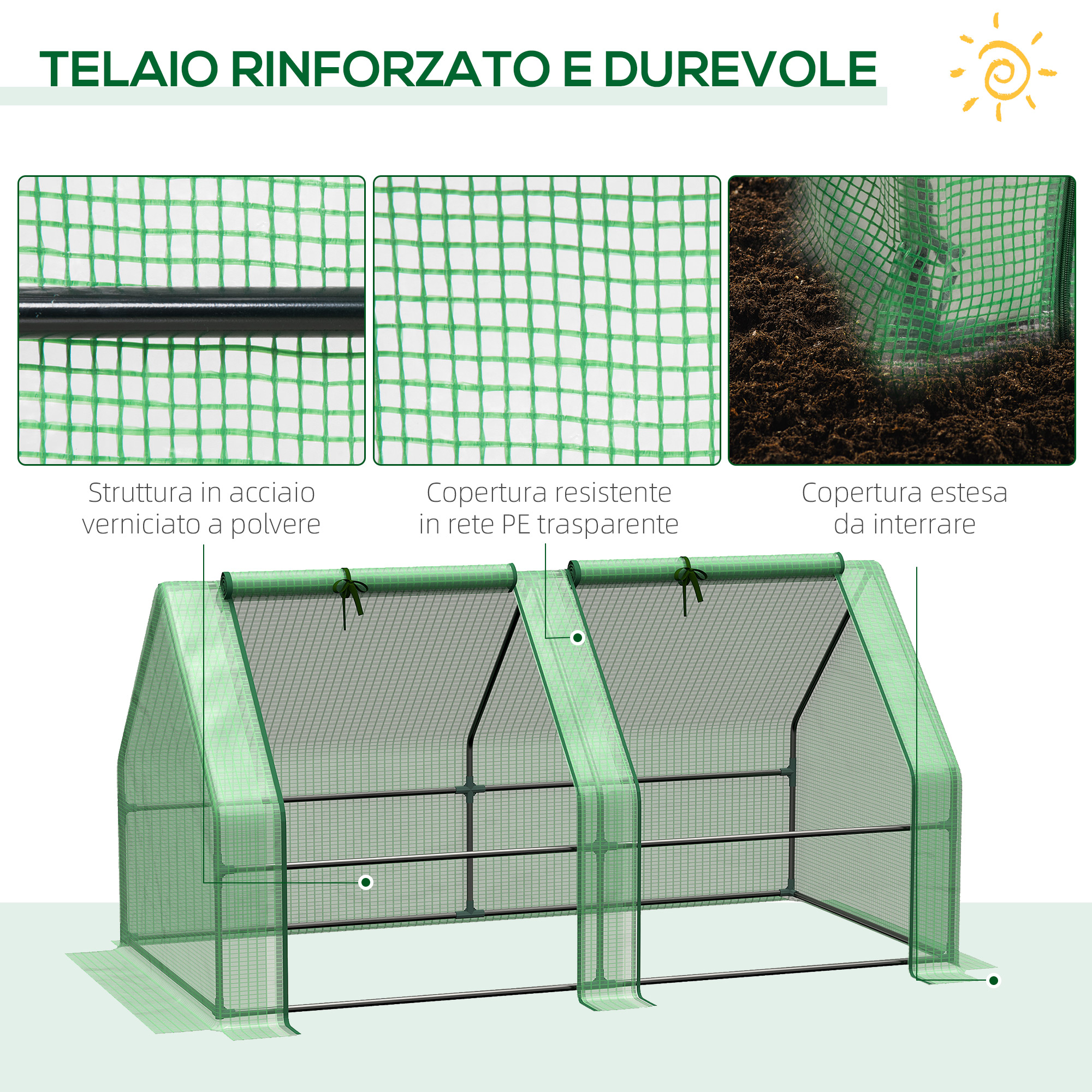 Outsunny Serra da Giardino in PE e Acciaio con 4 Picchetti, 2 Finestre Laterali e Copertura Superiore Rinforzata, 200x77x148-169cm | Leroy Merlin Outsunny Serra da Giardino in PE e Acciaio con 4 Picchetti, 2 Finestre Laterali e Copertura Superiore Rinforzata, 200x77x148-169cm | Leroy Merlin