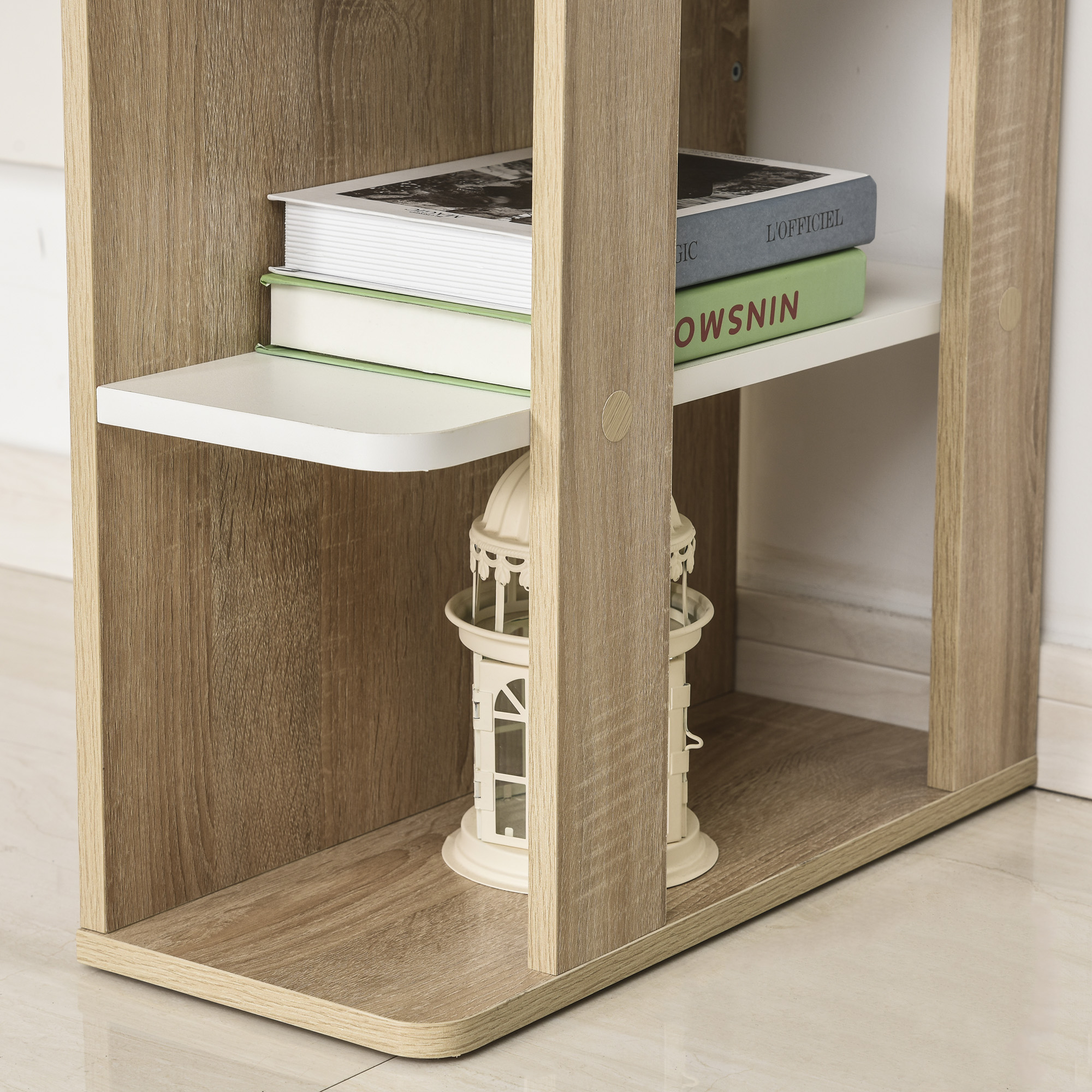 HOMCOM Computer Desk, Writing Desk with 3-Tier Storage Shelf, Work Table for Home Office, Study, Living Room, Oak and White 8