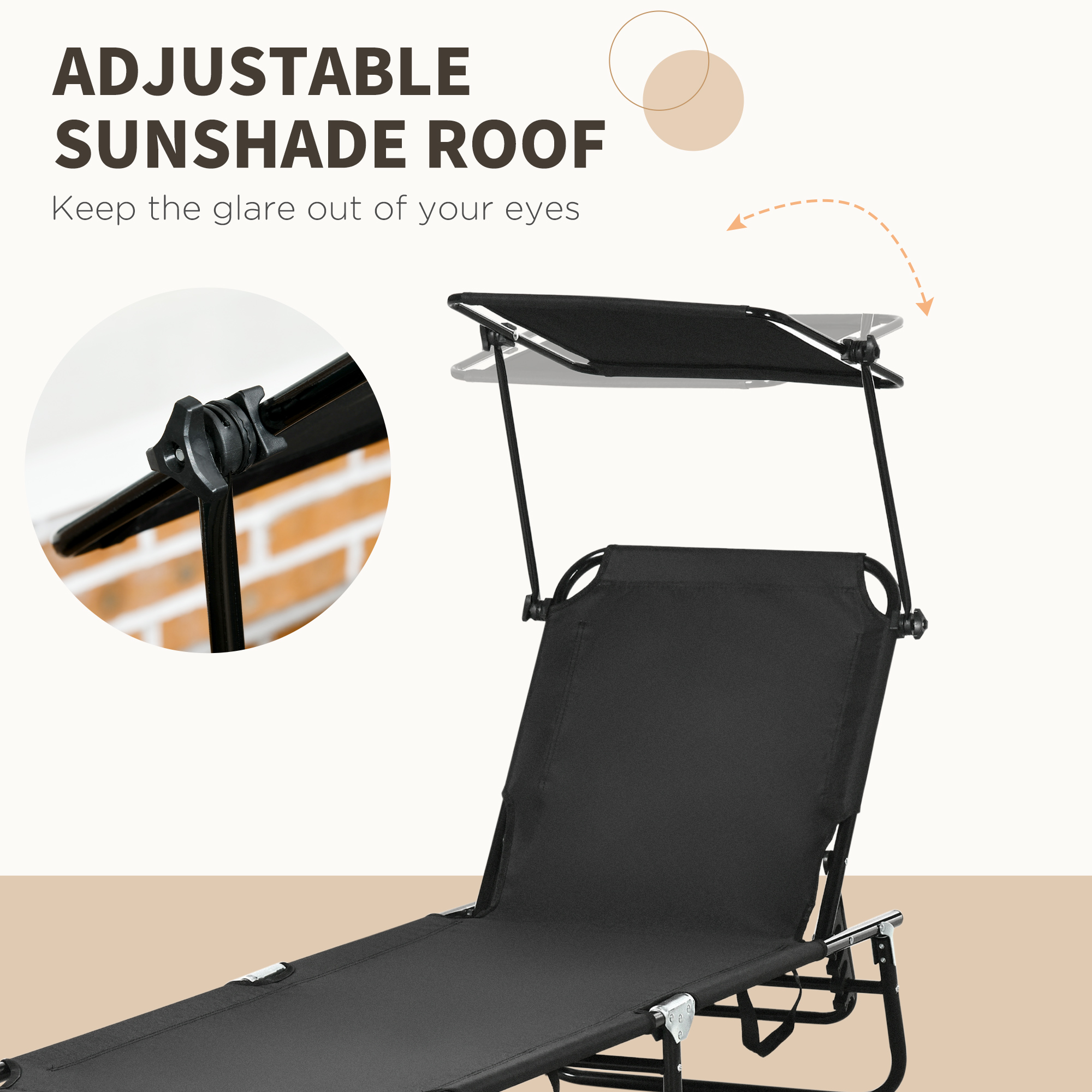 Outsunny Set of Two Folding Sun Loungers, with Adjustable Backs and Sun Canopies Black 5