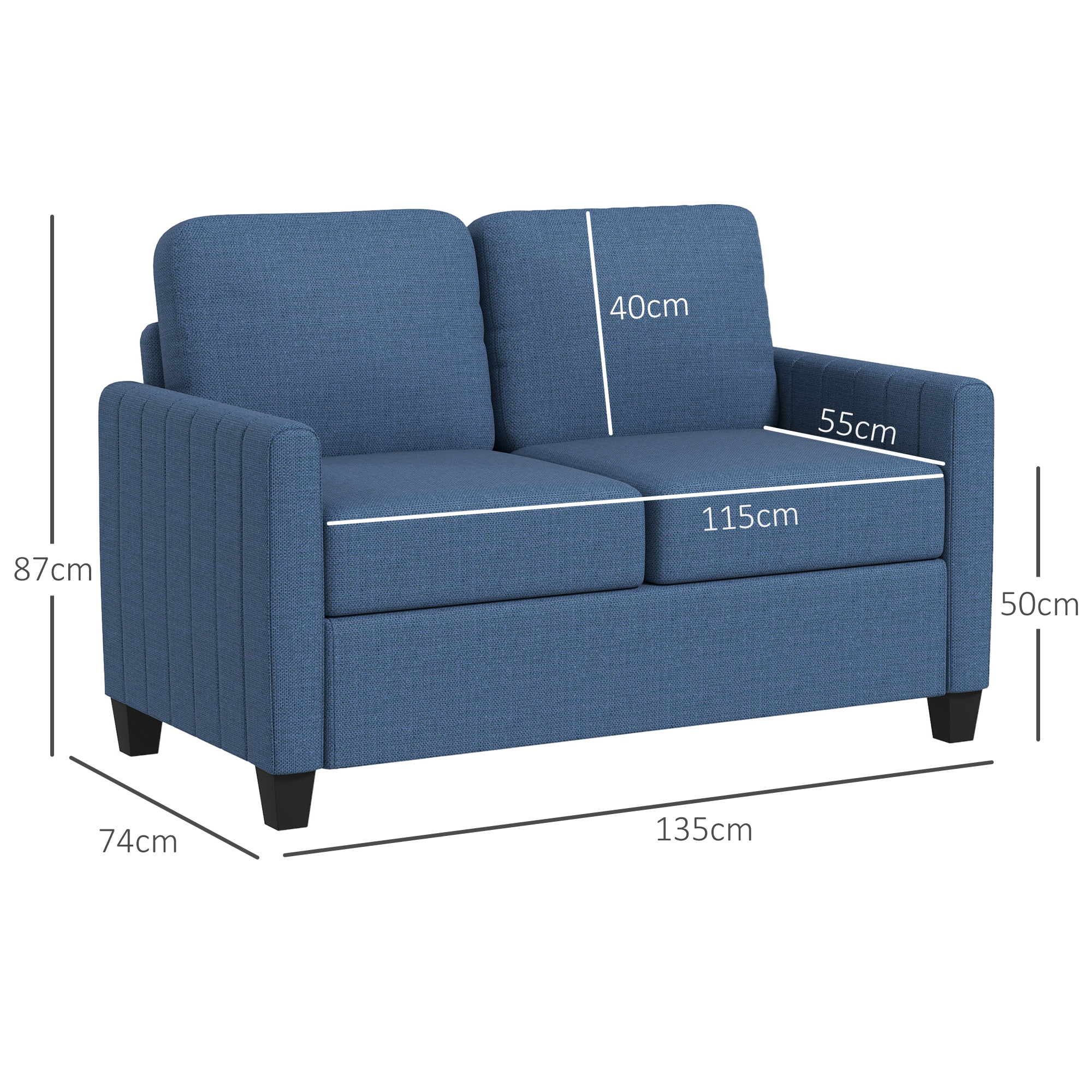 HOMCOM Modern Boxy Linen-Look Two-Seater Sofa Blue 3