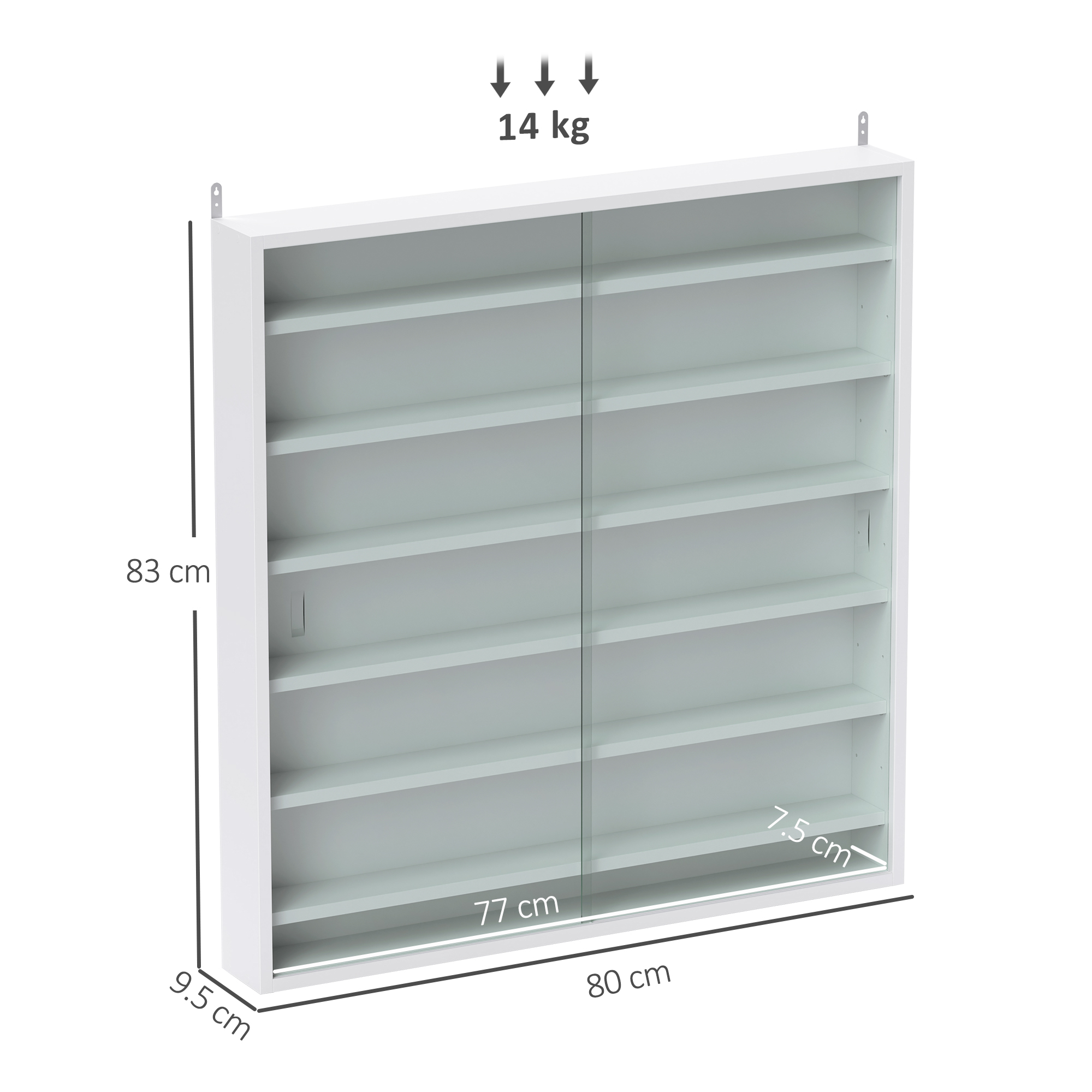 HOMCOM Six Shelf Display Cabinet, with Glass Doors White 3