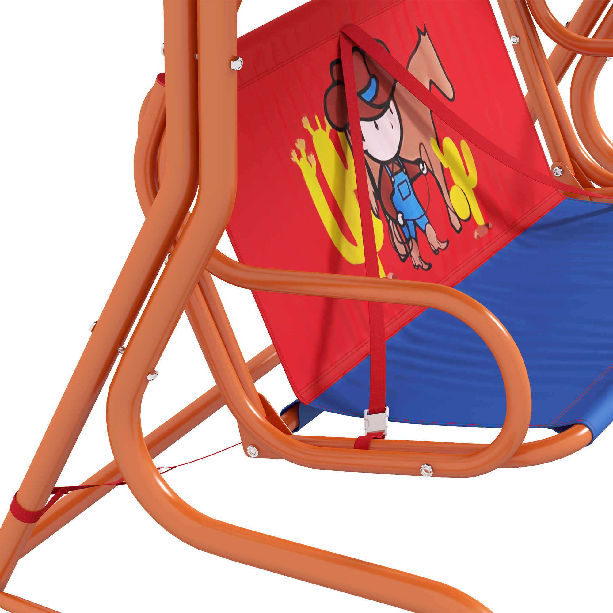 Outsunny Two Seater Kids Garden Swing, Cowboy Themed kids Swing Chair with Adjustable Canopy, Safety Belts for Outdoor Use 9