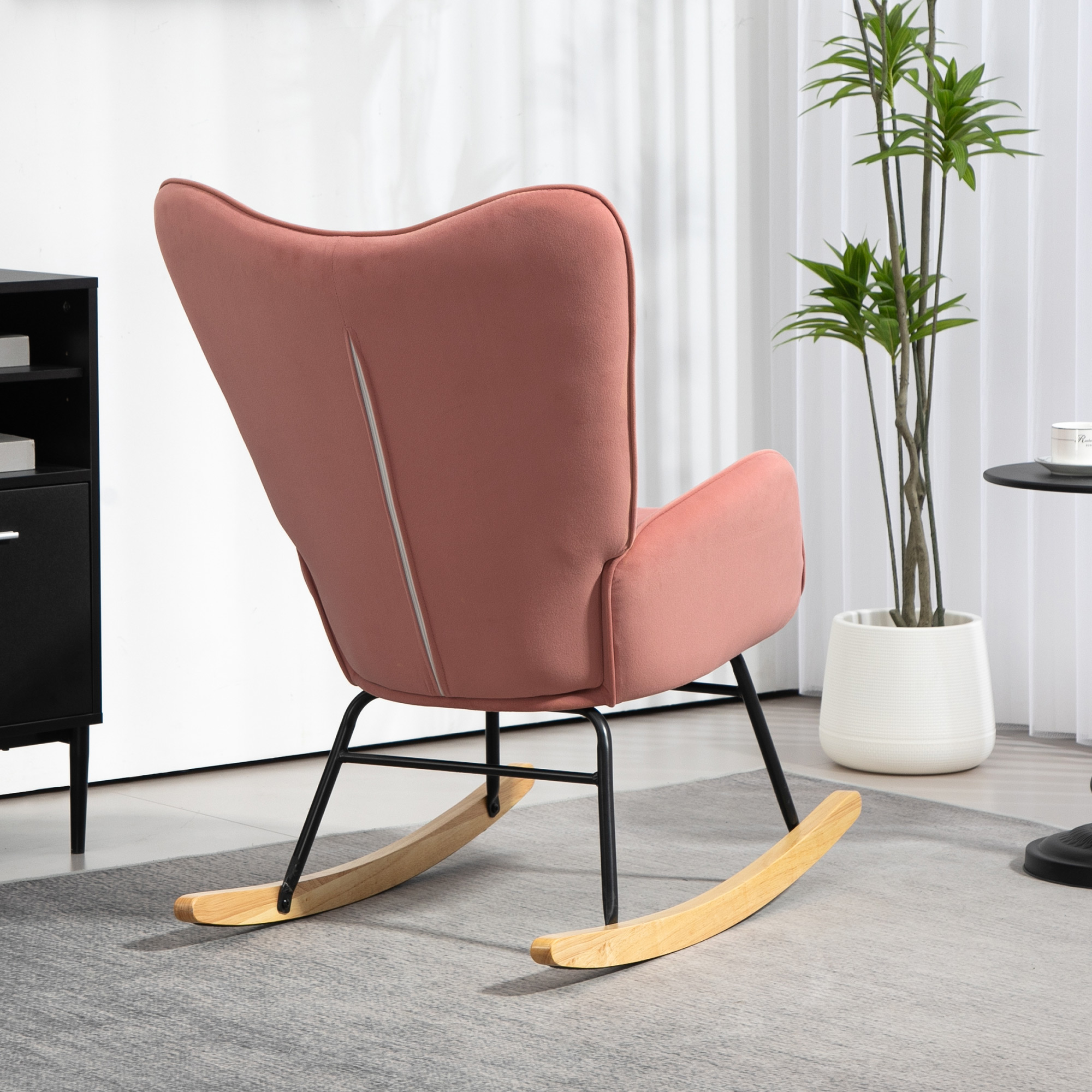 HOMCOM Velvet-Feel Rocking Armchair Pink 7