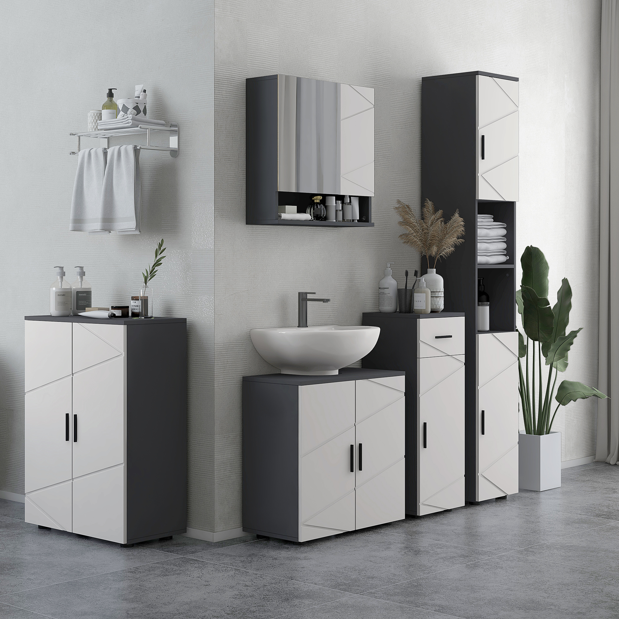 Mobile Bagno Kleankin Con 2 Ante E Mensole Regolabili - Legno Bianco 50x30x93 Cm - Multiuso Per Corridoio O Bagno - Foto 12