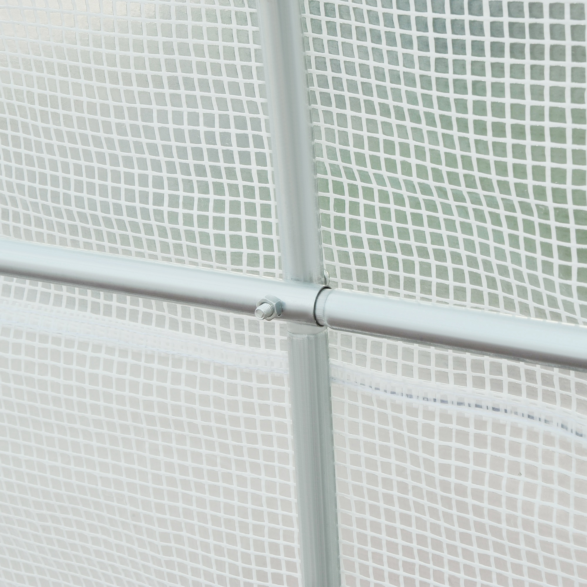Outsunny 4.5 x 2 x 2 m Polytunnel Greenhouse, Walk-in Green House for Garden with Mesh Windows, Galvanised Steel Frame, White 7