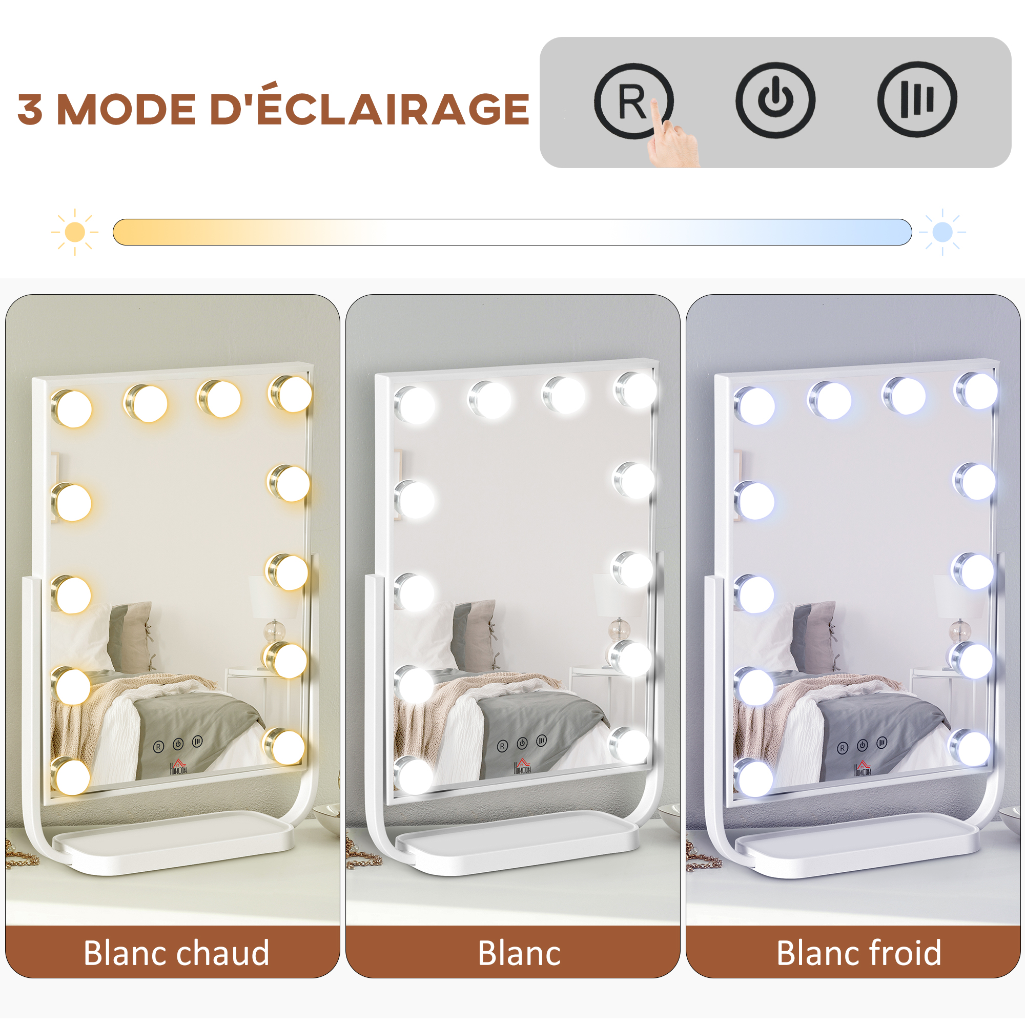 Miroir De Maquillage Hollywood Lumineux LED Coiffeuse - 25 X 30 Cm - Arqué - Mini LED | Leroy Merlin