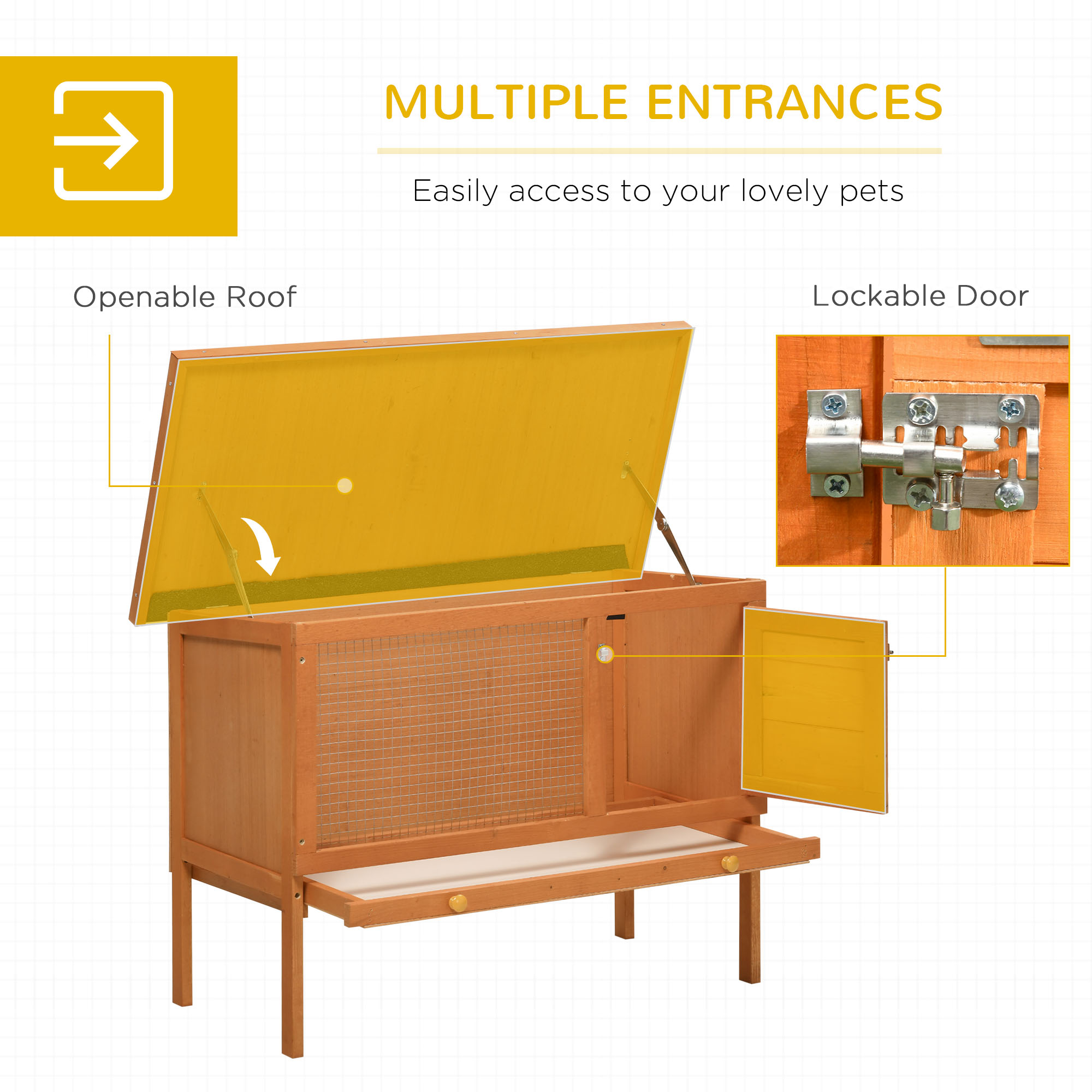 PawHut Rabbit Hutch Outdoor Guinea Pig Hutch Bunny Cage Shelter Outdoor, 90 x 45 x 65cm 5