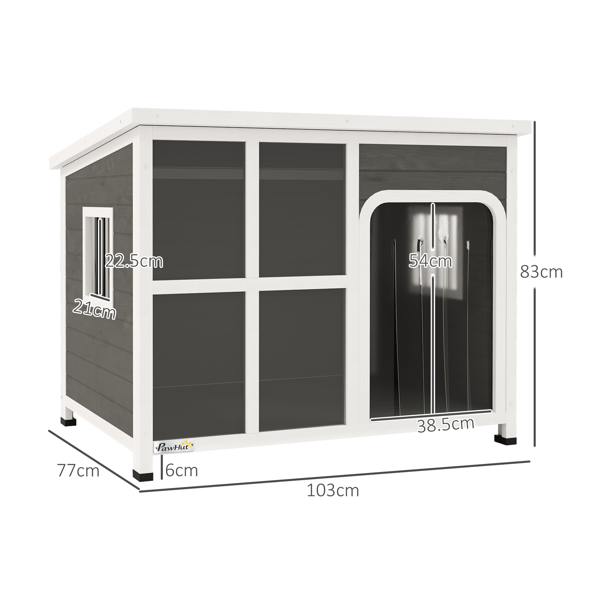 PawHut Wooden Outdoor Dog House, with Asphalt Openable Top, Removable Floor, Clear Front Panel, Curtain, 103 x 77 x 83cm 3