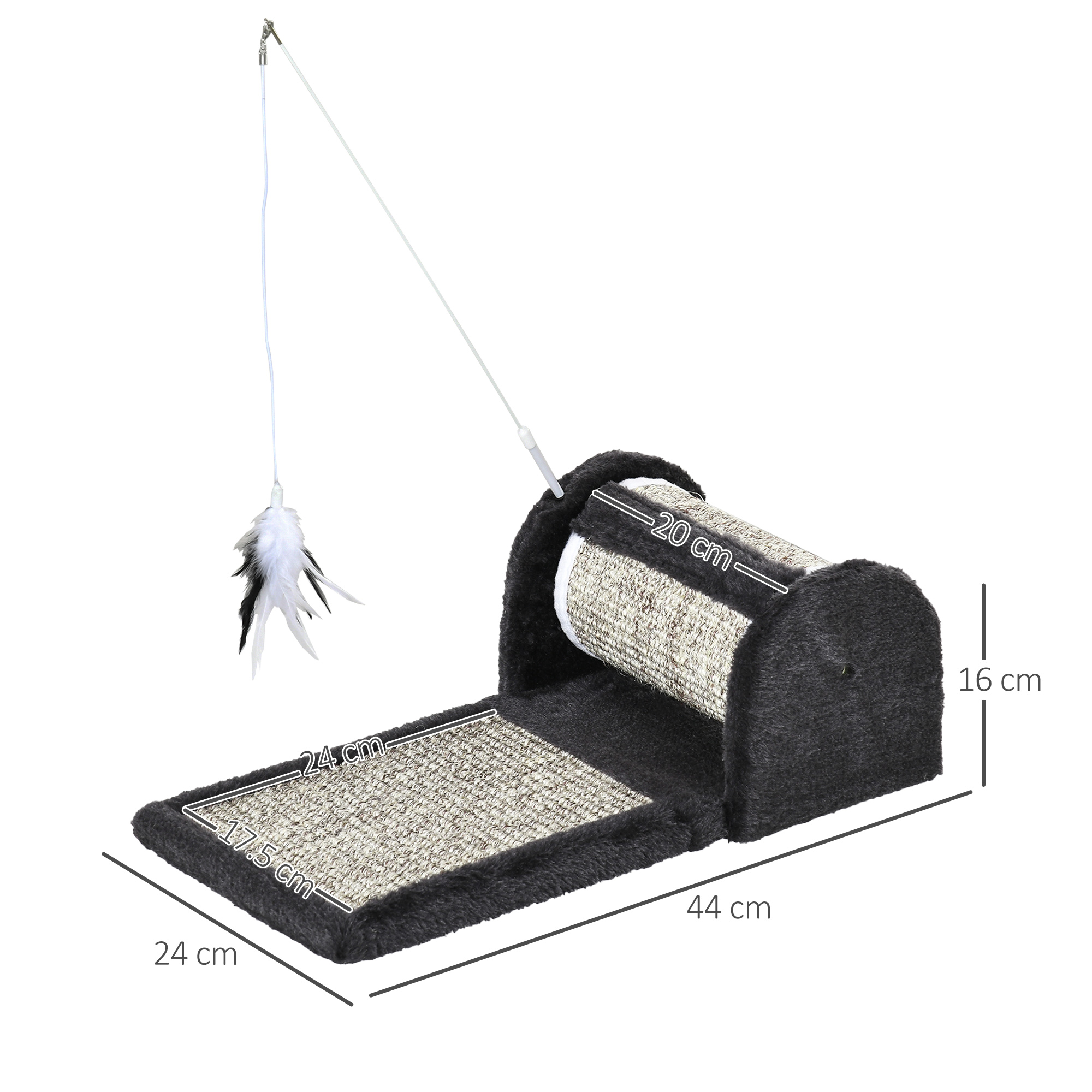 PawHut Cat Scratcher, Sisal Cat Scratching Board Mat Pad with Roller, Feather Toy, 44 x 24 x 16 cm, Grey 3