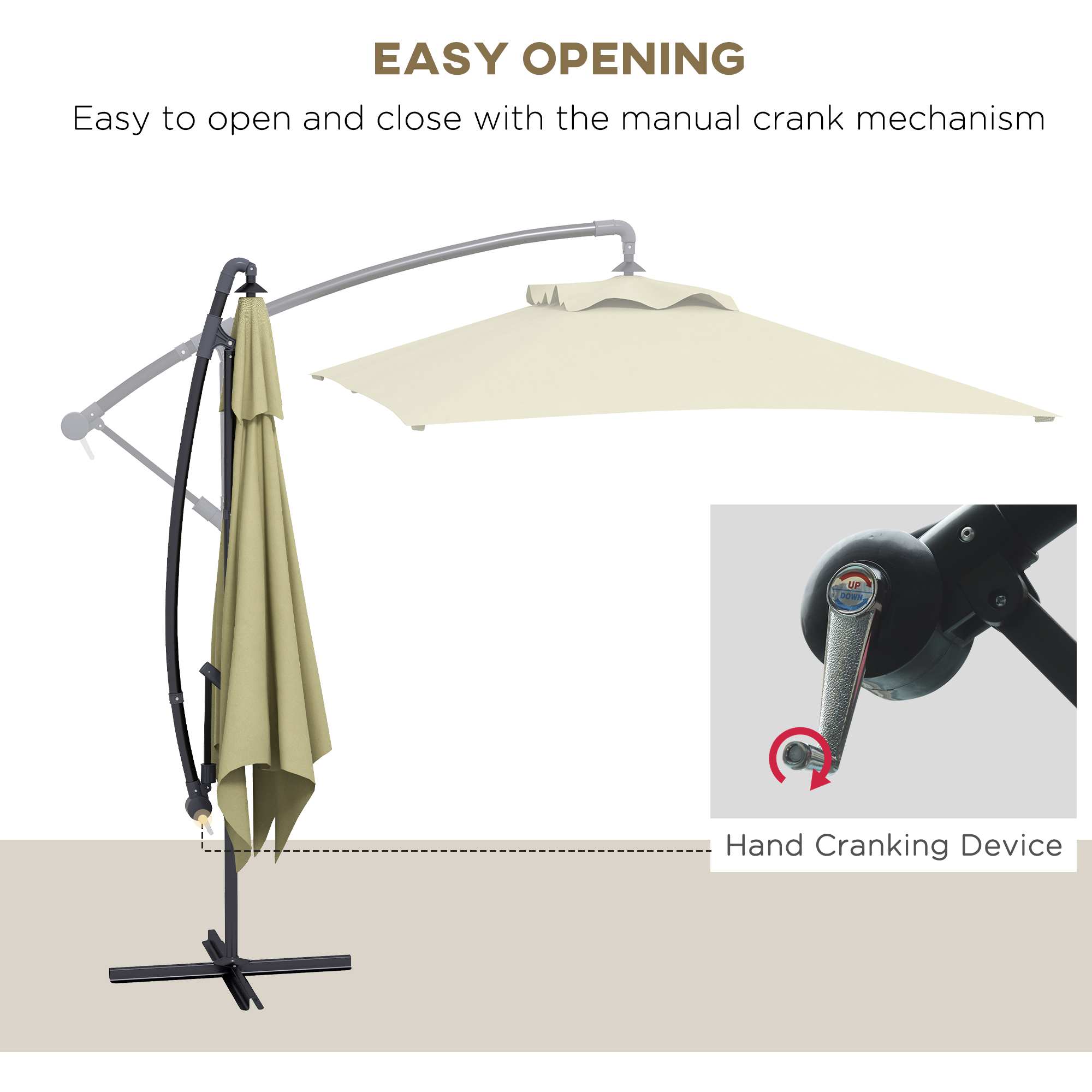 Outsunny 3m Square Canopy Cantilever Parasol, with Cross Base Beige 4