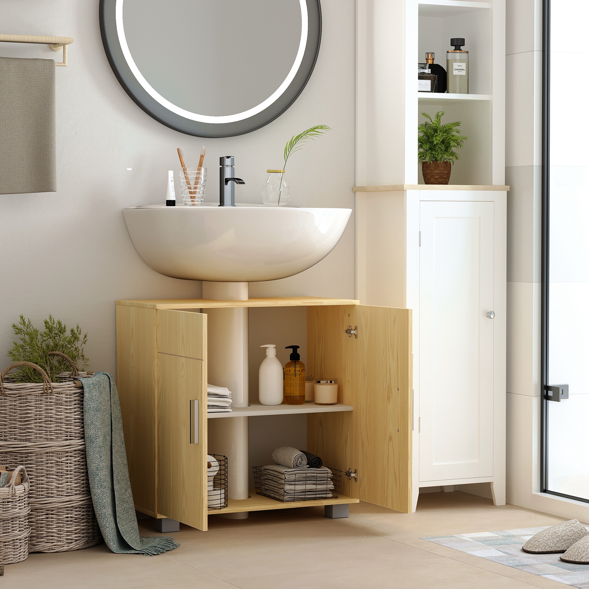Kleankin Mueble Para Debajo Del Lavabo Armario Ba o De Suelo De Madera kleankin-mueble-para-debajo-del-lavabo-armario-ba-o-de-suelo-de-madera