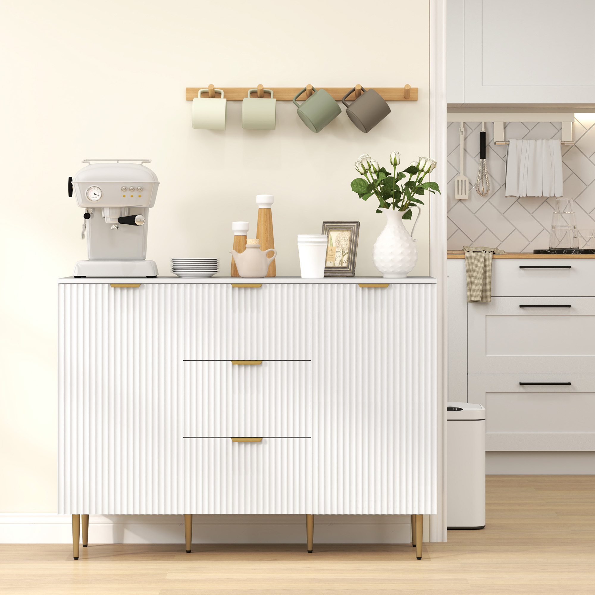 HOMCOM 2-Door Sideboard with 3 Drawers and Adjustable Shelves White 9
