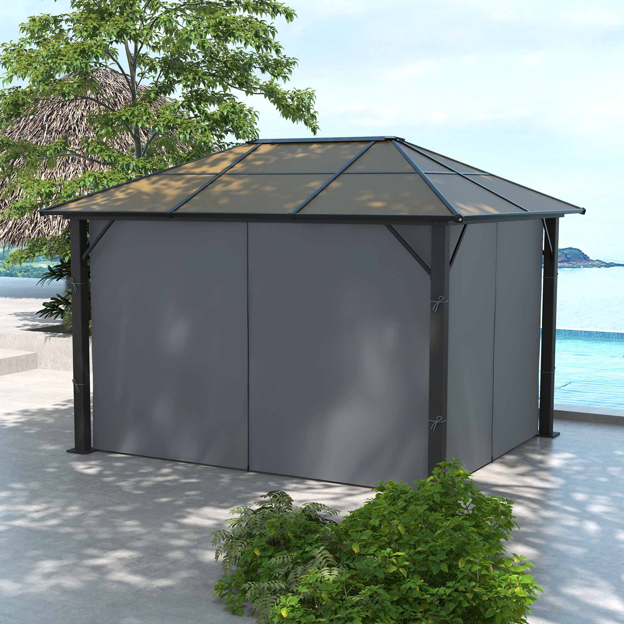 Outsunny 3 x 3.6m Garden Aluminium Gazebo Hardtop Roof Canopy Marquee Party Tent Patio with Mesh Curtains & Side Walls Grey 8