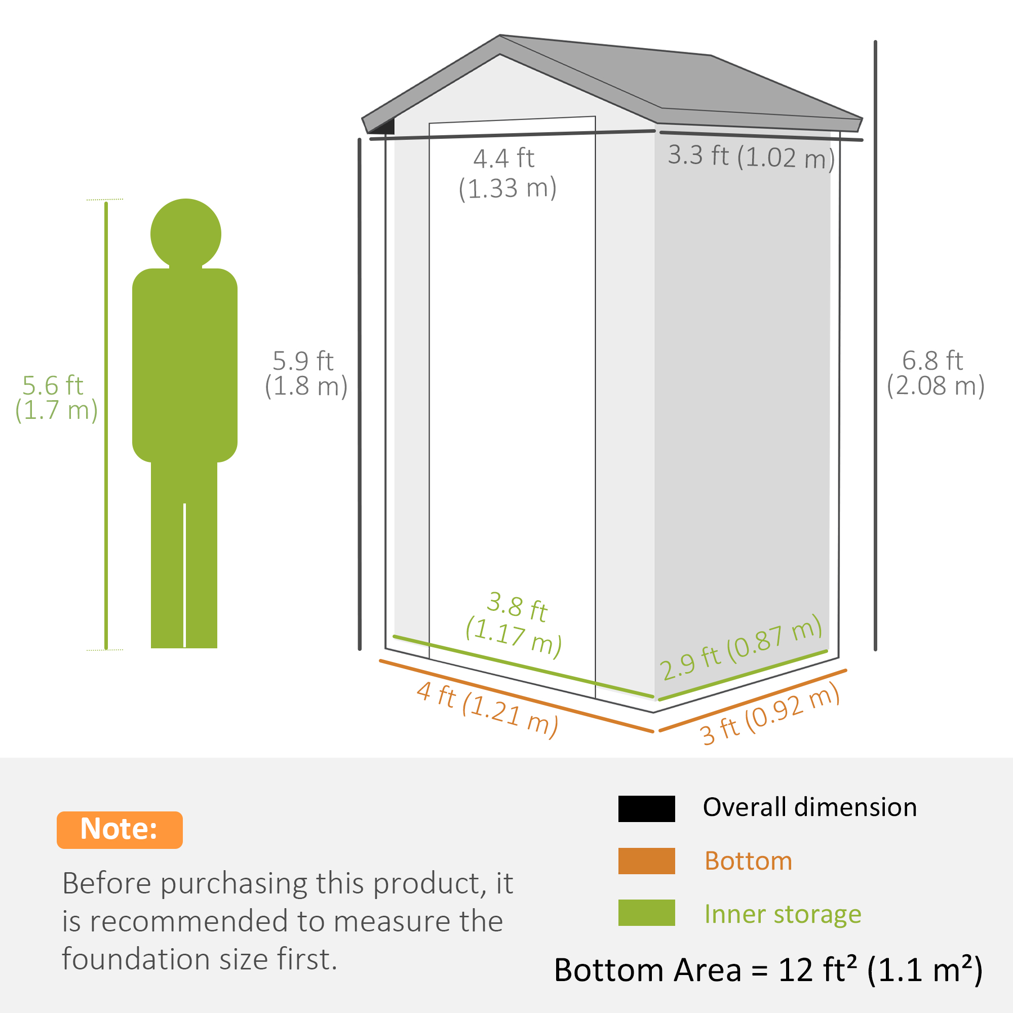 Outsunny 4.4ft x 3.3ft size Aluminium Frame and Plastic Wall Shed, with Foundation Grey 3
