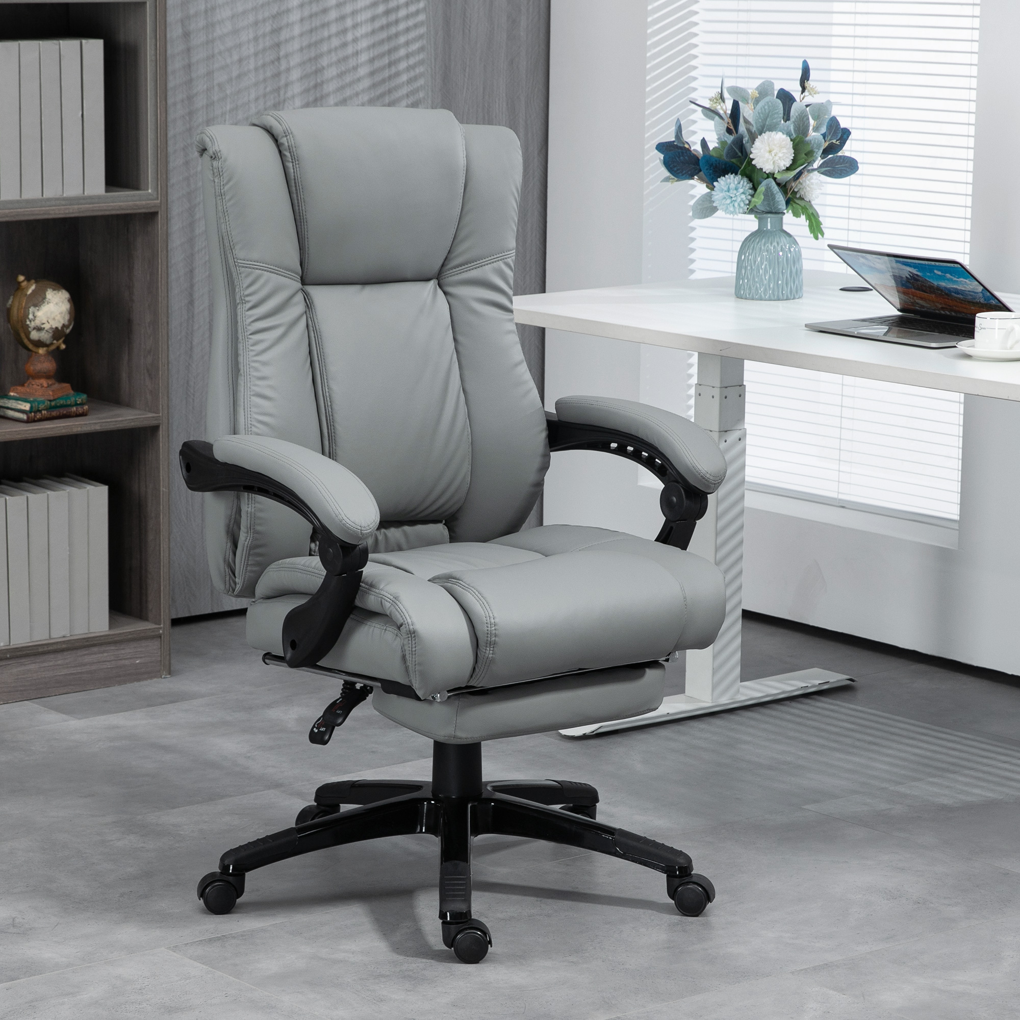 Vinsetto PU Leather Office Chair, Swivel Computer Chair with Footrest, Wheels, Adjustable Height, Grey 2