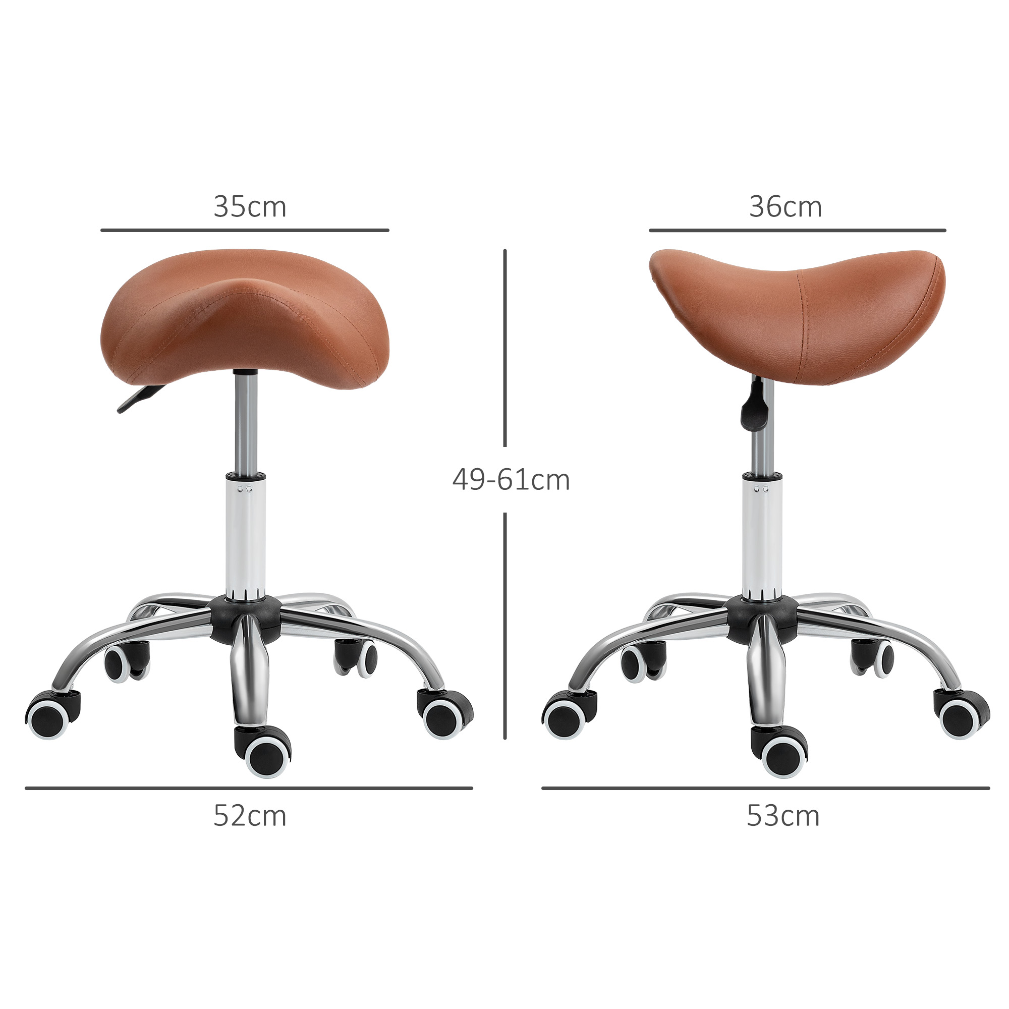 HOMCOM Saddle Stool, Height Adjustable Salon Chair for Massage Spa, Faux Leather, Brown 3