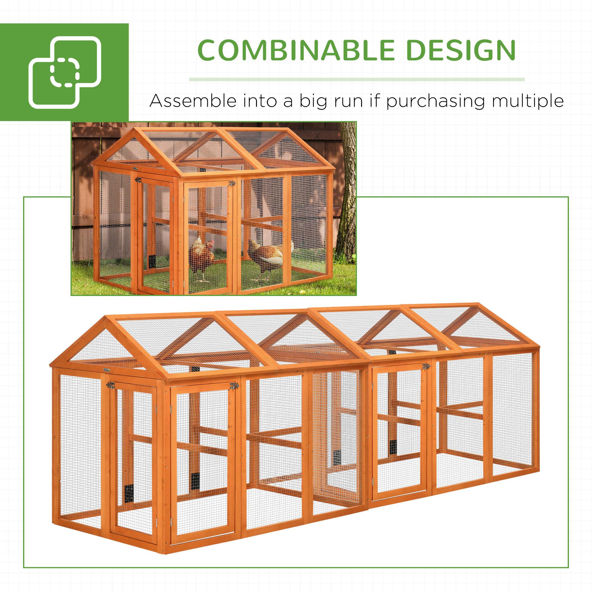 PawHut Large Chicken Run, Wooden Chicken coop, with Combinable Design Wood Effect 7