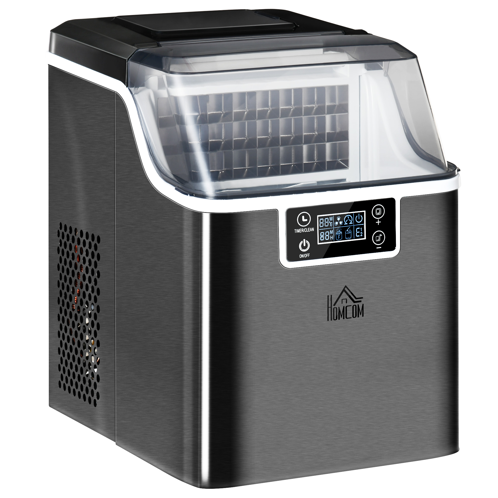 Product photograph of Homcom Ice Maker Machine Countertop 20kg In 24 Hrs 24 Cubes Ready In 14-18mins Stainless Steel Ice Cube Maker 3 2l W Adjustable Aosom Uk from Aosom UK