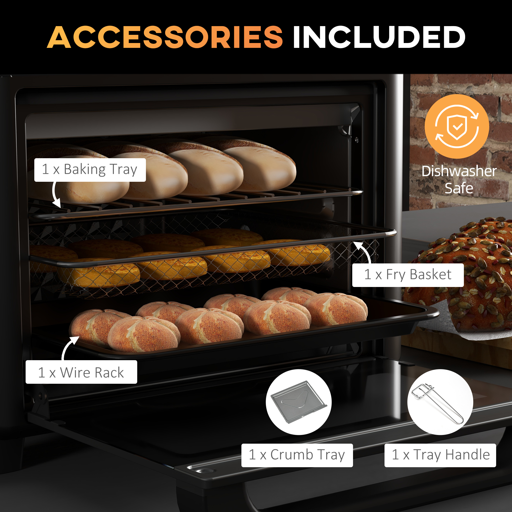 HOMCOM Air Fryer Oven, 13L Mini Oven, Multifunction Countertop Convection Oven w/ 12 Presets, Adjustable Temp and Time, 1500W 6