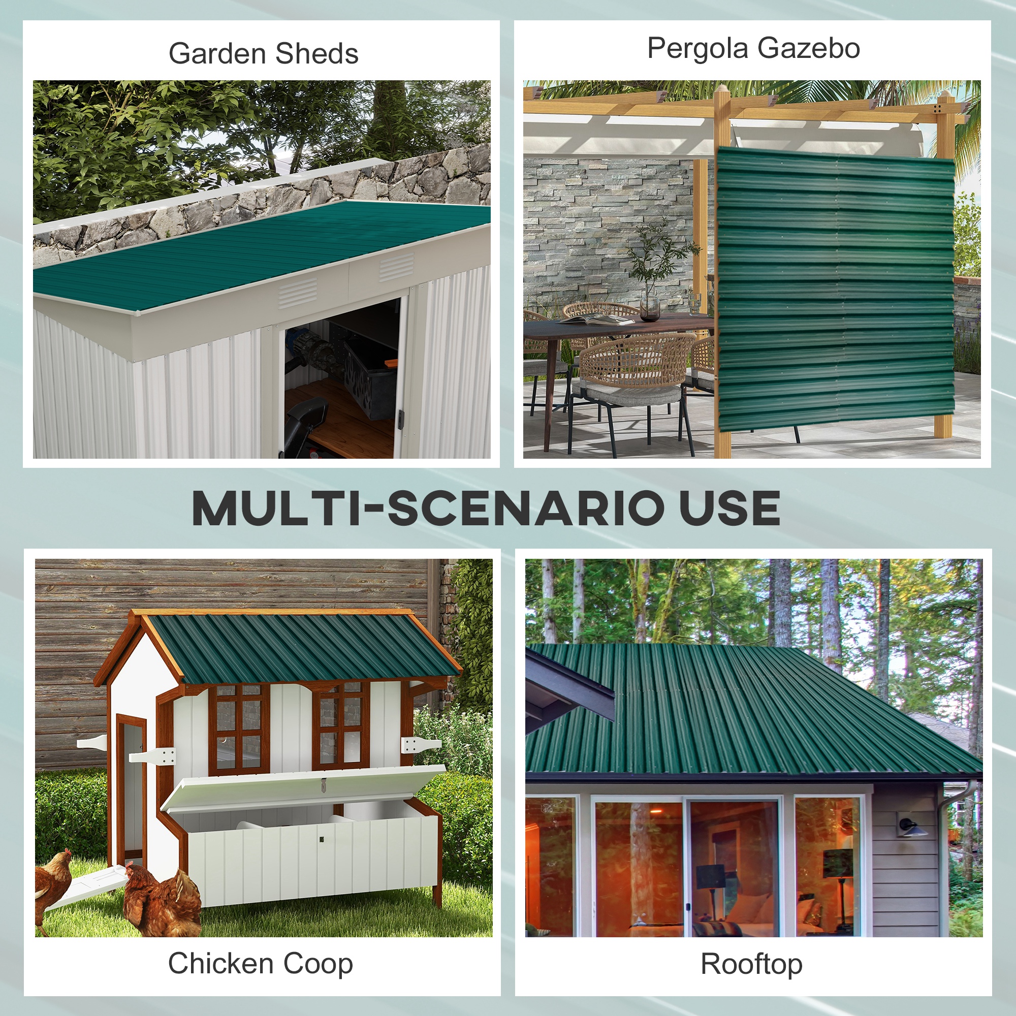 Outsunny Set of 12 Corrugated Steel Roof Sheet Panels Green 4