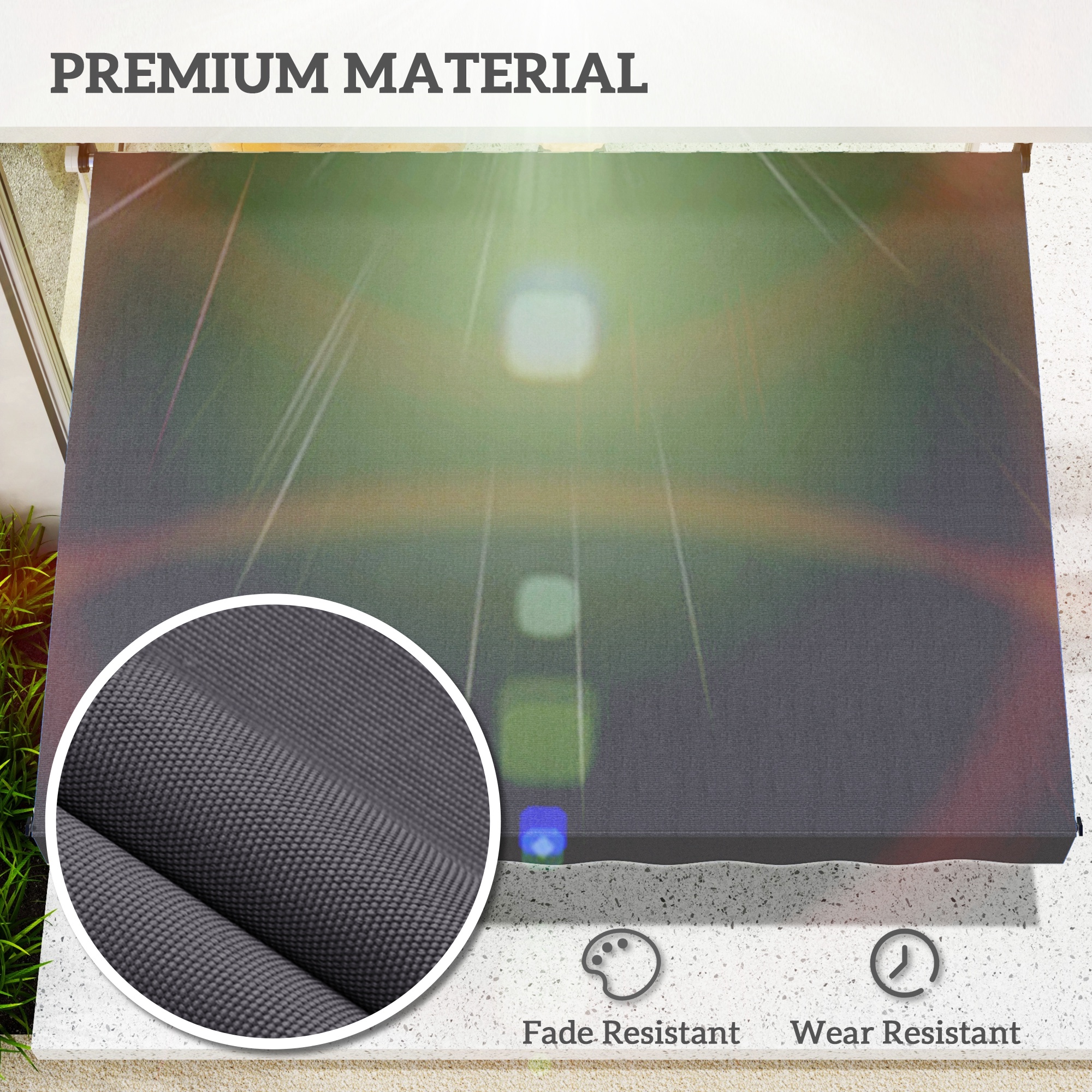 Outsunny Balcony 2 x 1.5m Manual Adjustable Awning DIY Patio Clamp Awning Canopy Retractable Shade Shelter Easy to Move for Balcony, Grey 5