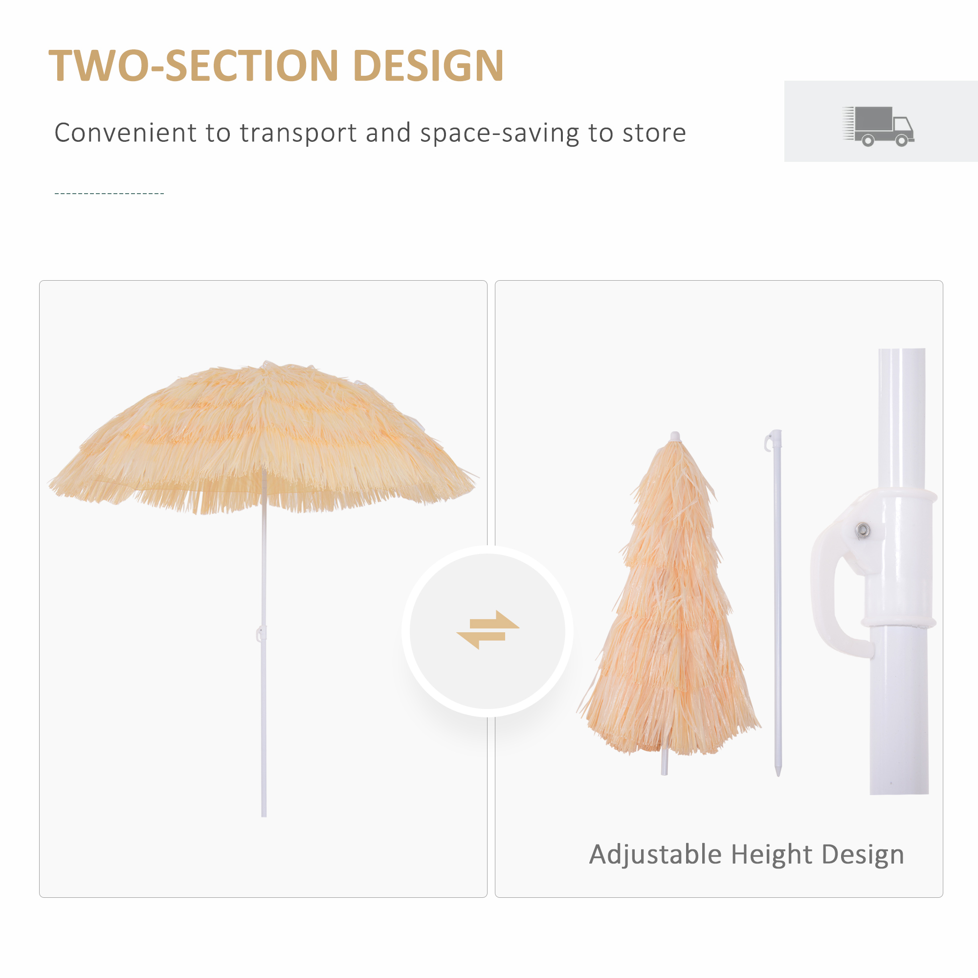 Outsunny 1.6m Patio Garden Hawaii Beach Sun Umbrella Sunshade Hawaiian Folding Tilting Crank Parasol (Wheat) 6