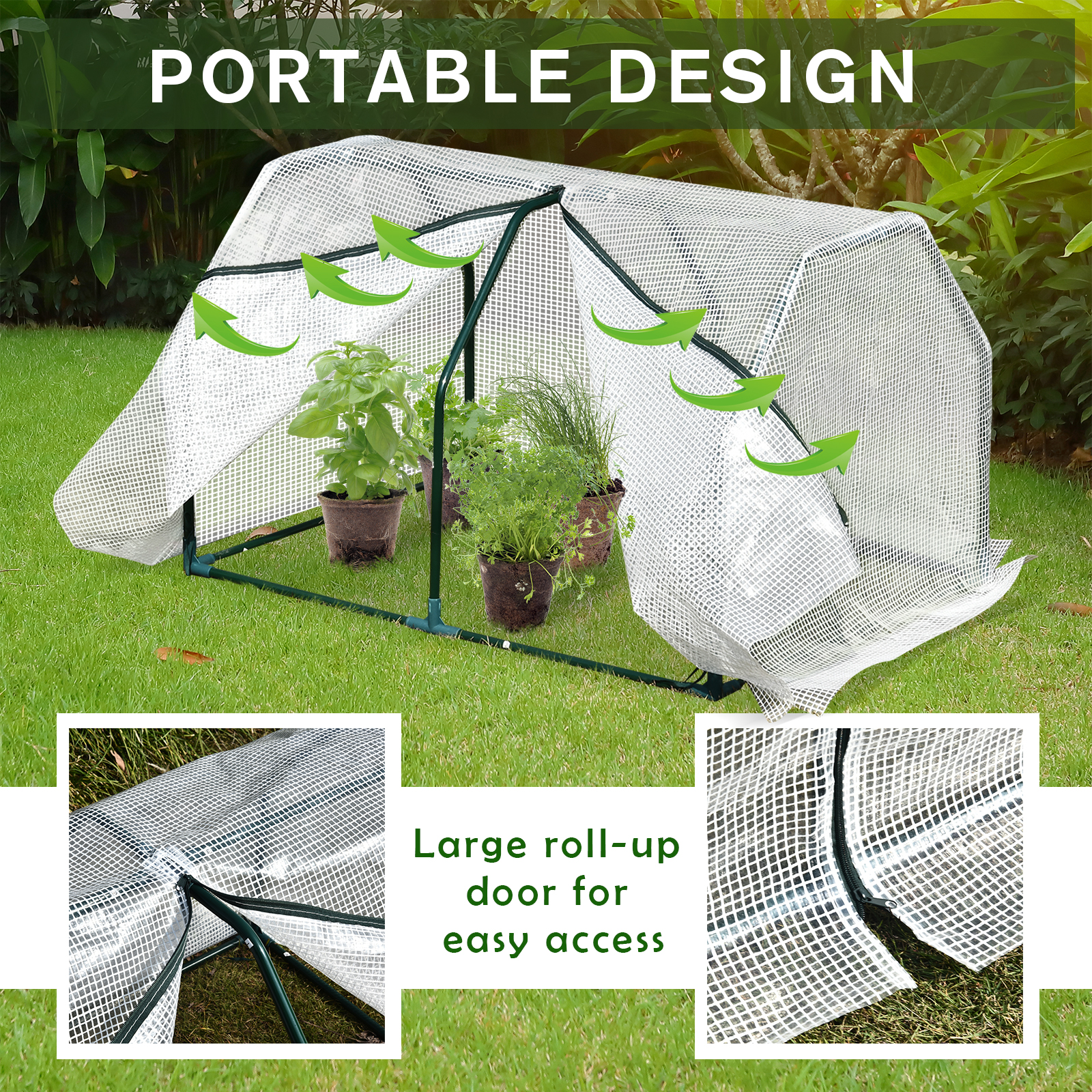 Outsunny Mini  Greenhouse Grow House PVC Cover Steel Frame White 99L x 71W x 60H cm 6