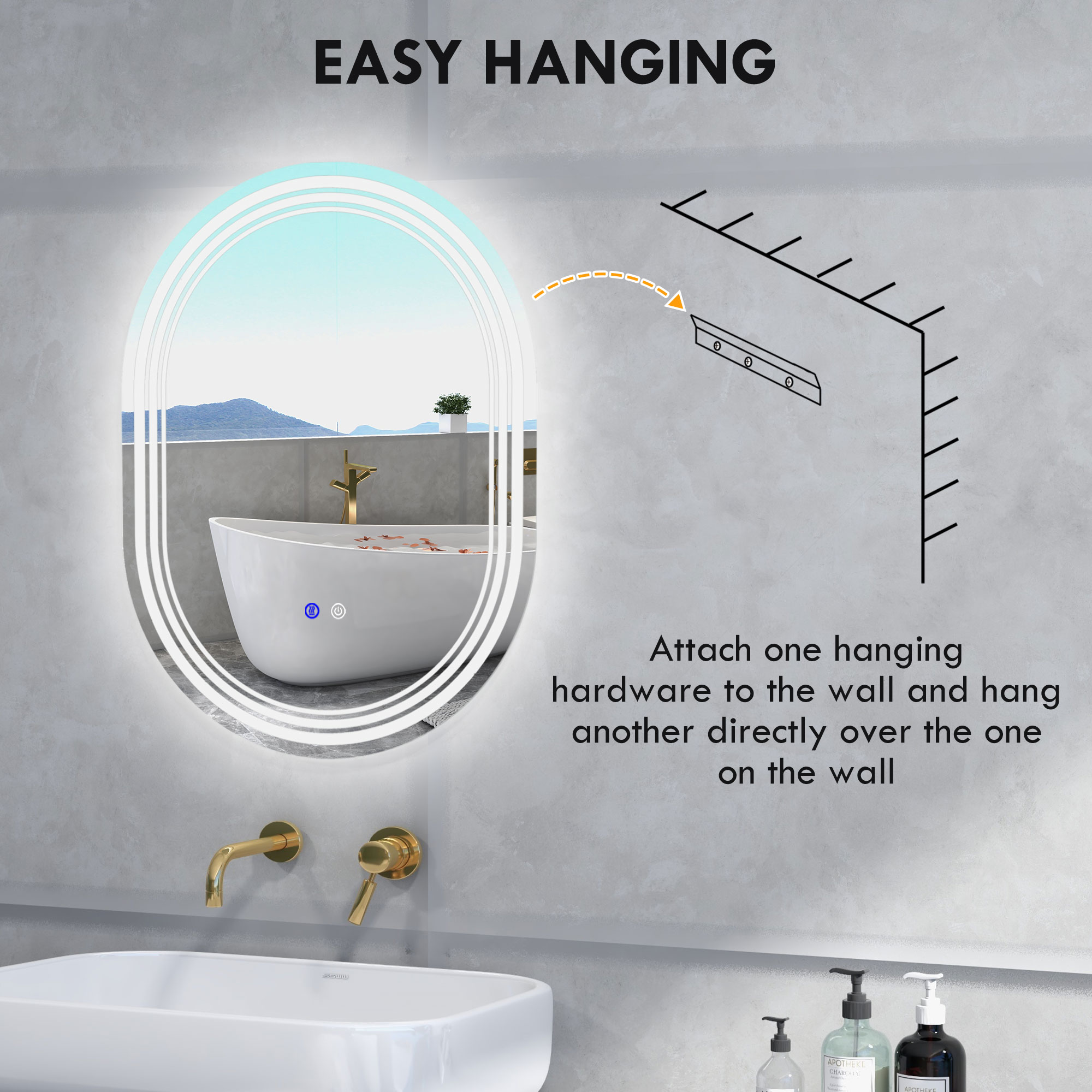 kleankin 700 x 500mm Bathroom Mirror with LED Lights Makeup Mirror with Anti-fog Touch, Switch, Vertical or Horizontal 9