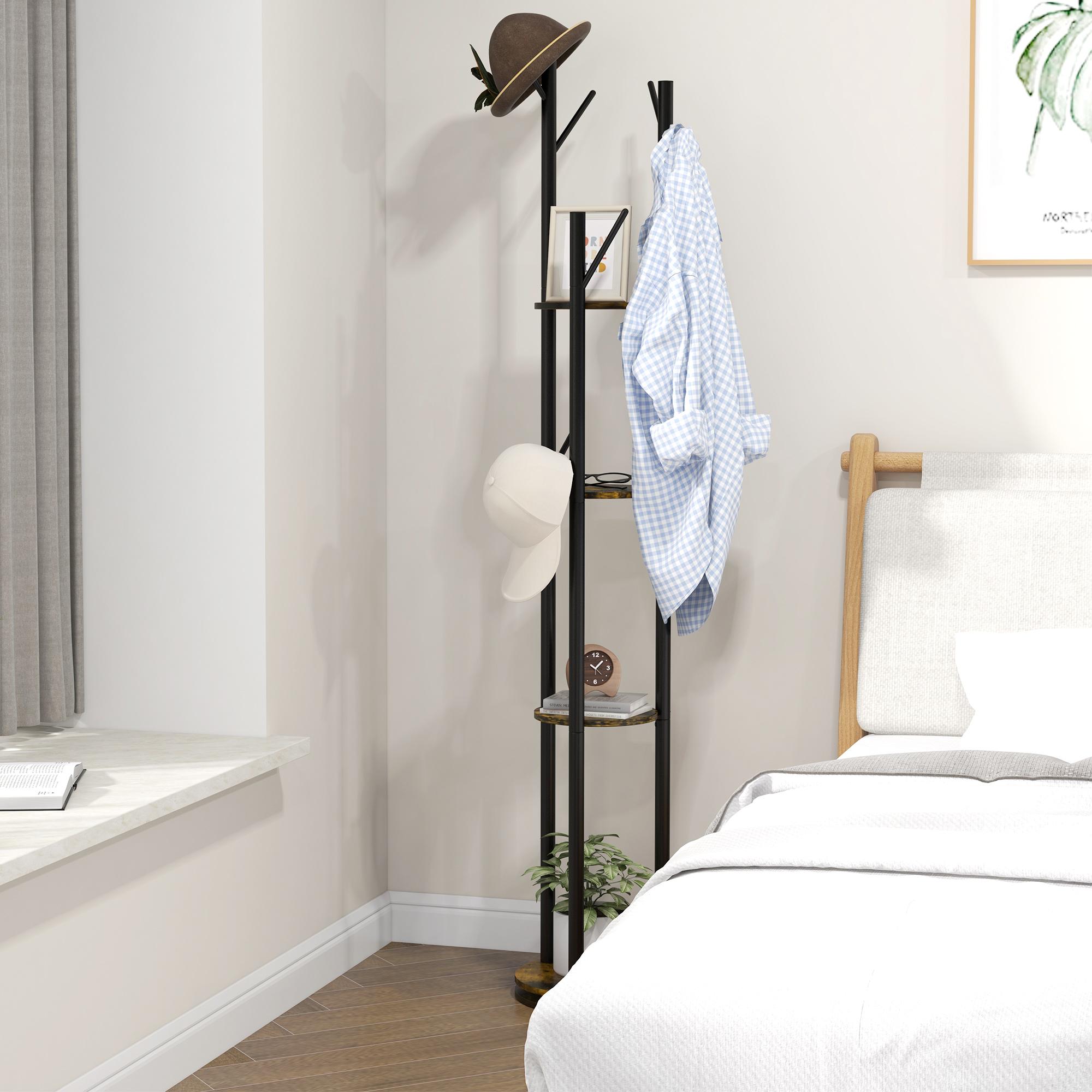 Appendiabiti In Metallo Con Base In Marmo Naturale Nero – Girevole 360° Con 14 Ganci, Alto 172 Cm, Portaabiti Autoportante Per Ingresso, Corridoio, Ufficio