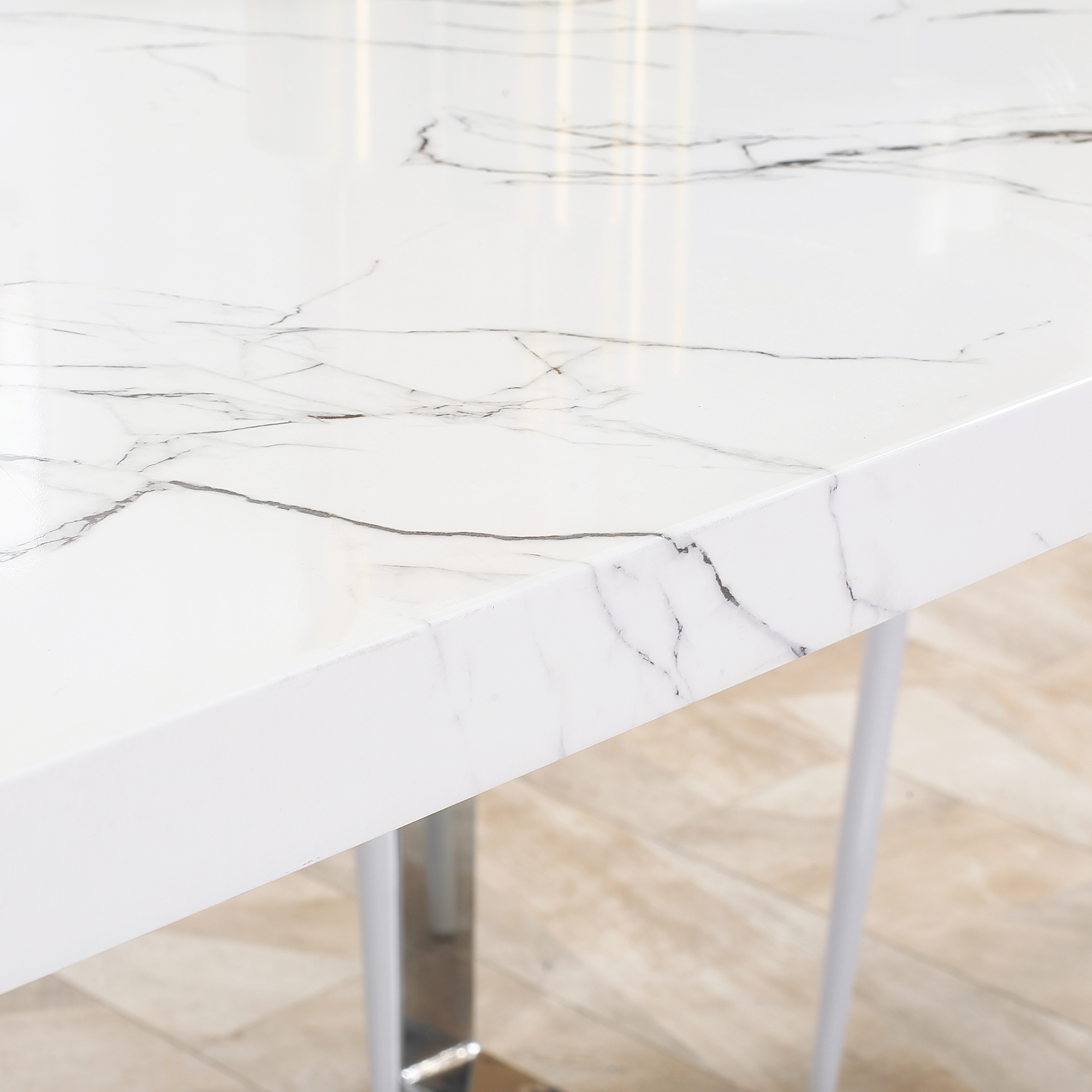HOMCOM Modern Dining Room Table Rectangular Kitchen Table for 6-8 People with Marble Effect Tabletop Steel Legs 160 cm White 9