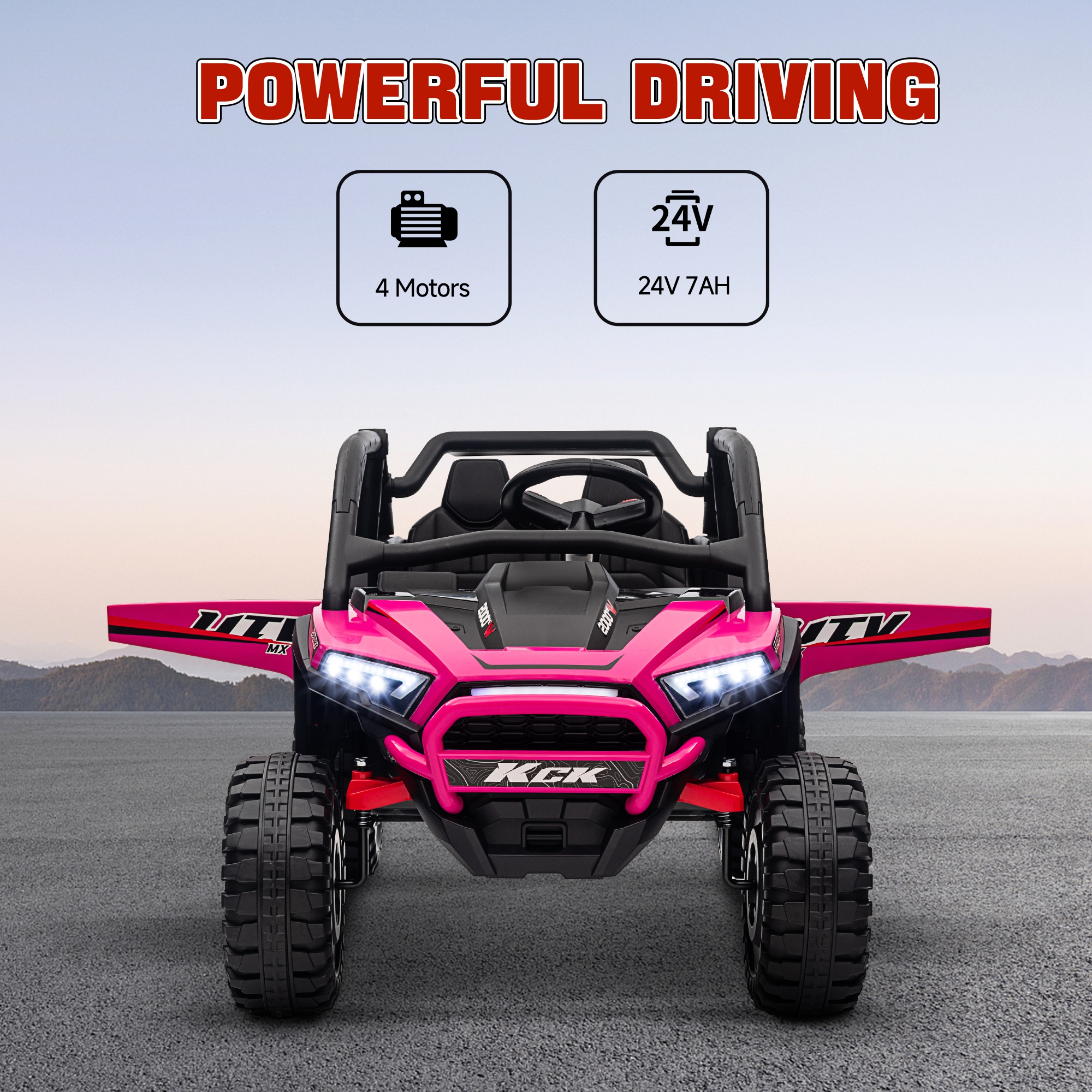 AIYAPLAY 2 Seater 24V 7AH Ride on Truck, Battery Powered Electric Ride On Car w/ Remote, Suspension, 3 Speeds, Pink 6